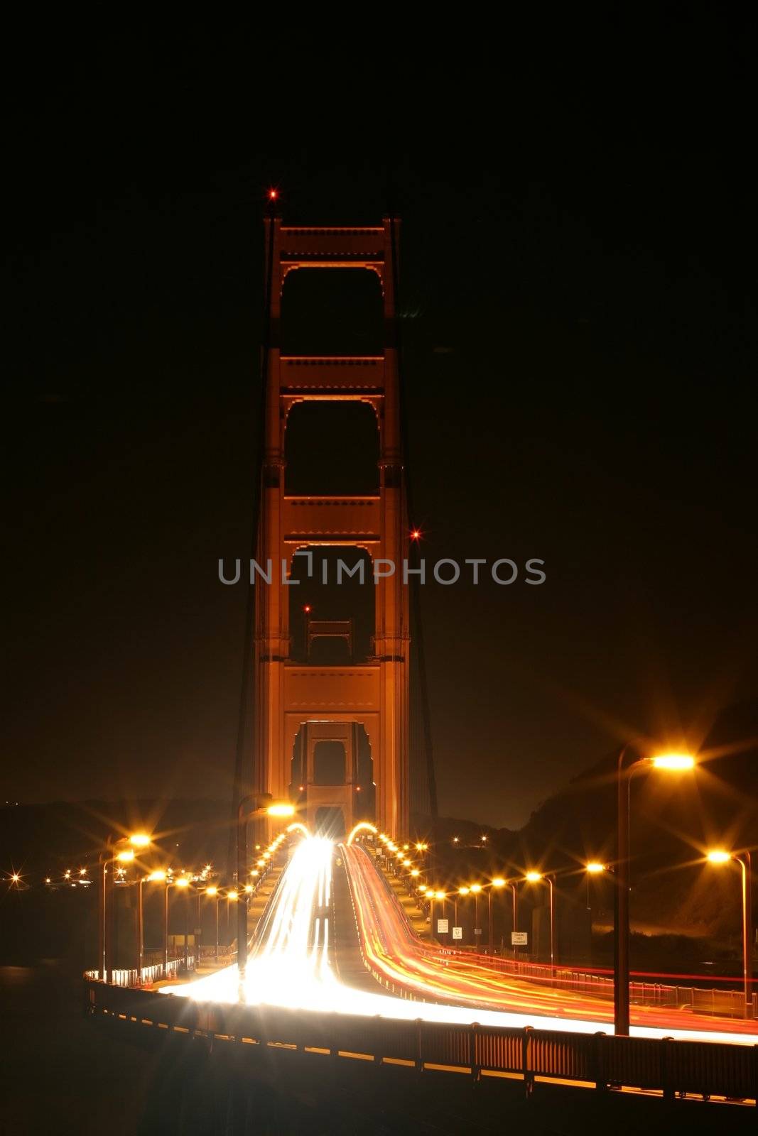 Night shot of Golden Gate bridge in San Francisco, California