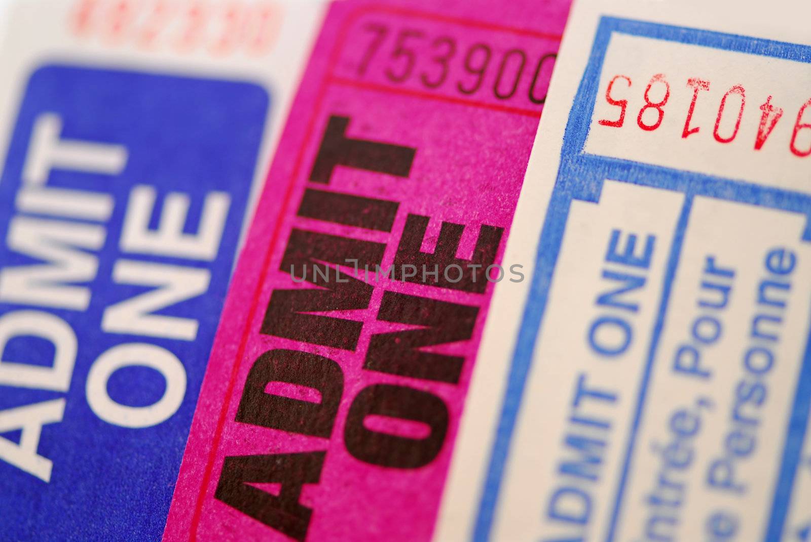 Background of three ruffle tickets close up