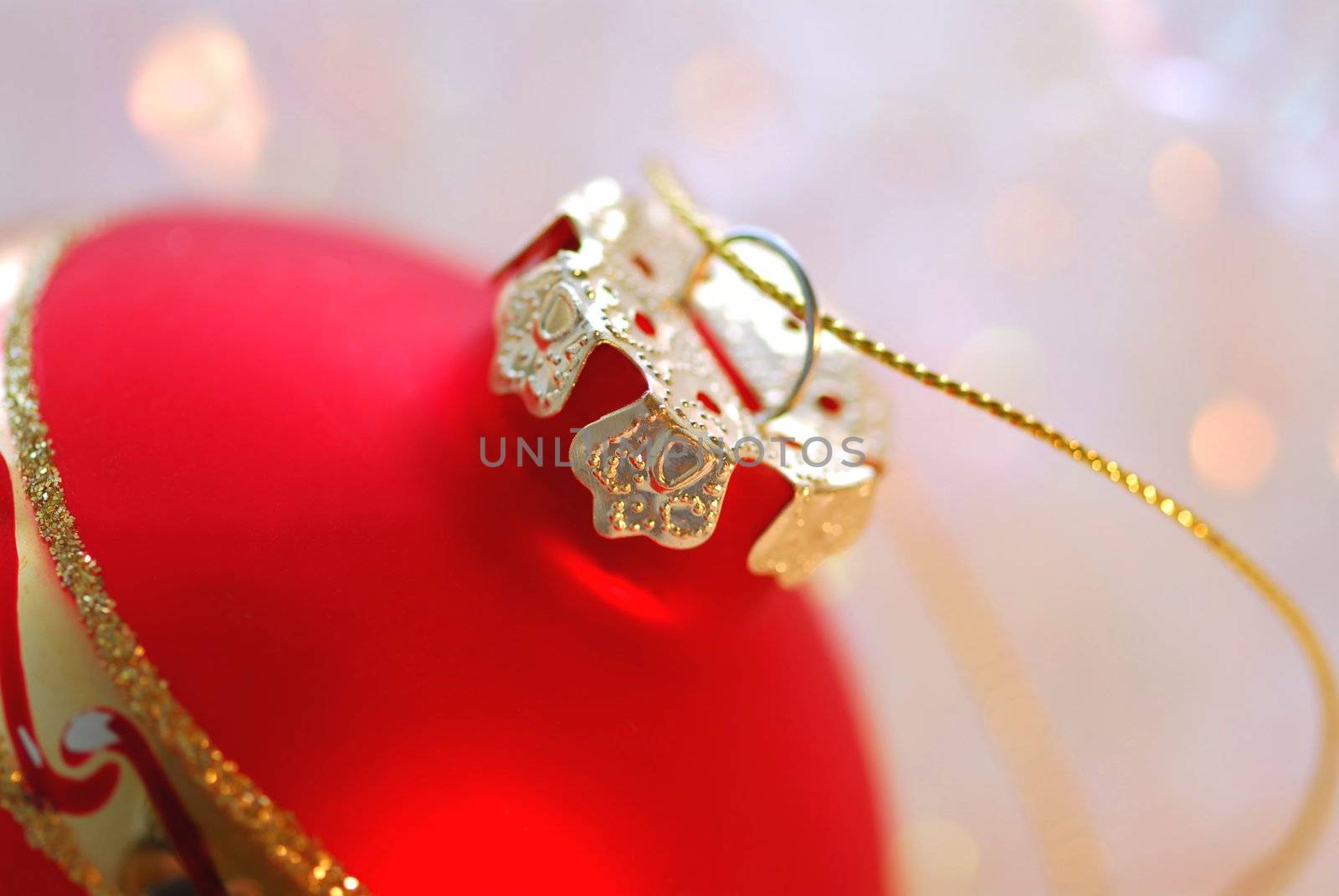 Closeup of red christmas tree ornament glass ball