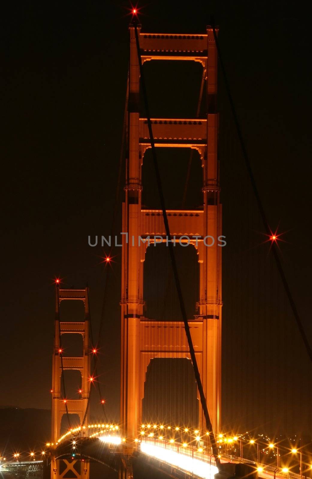 Night shot of Golden Gate bridge in San Francisco, California