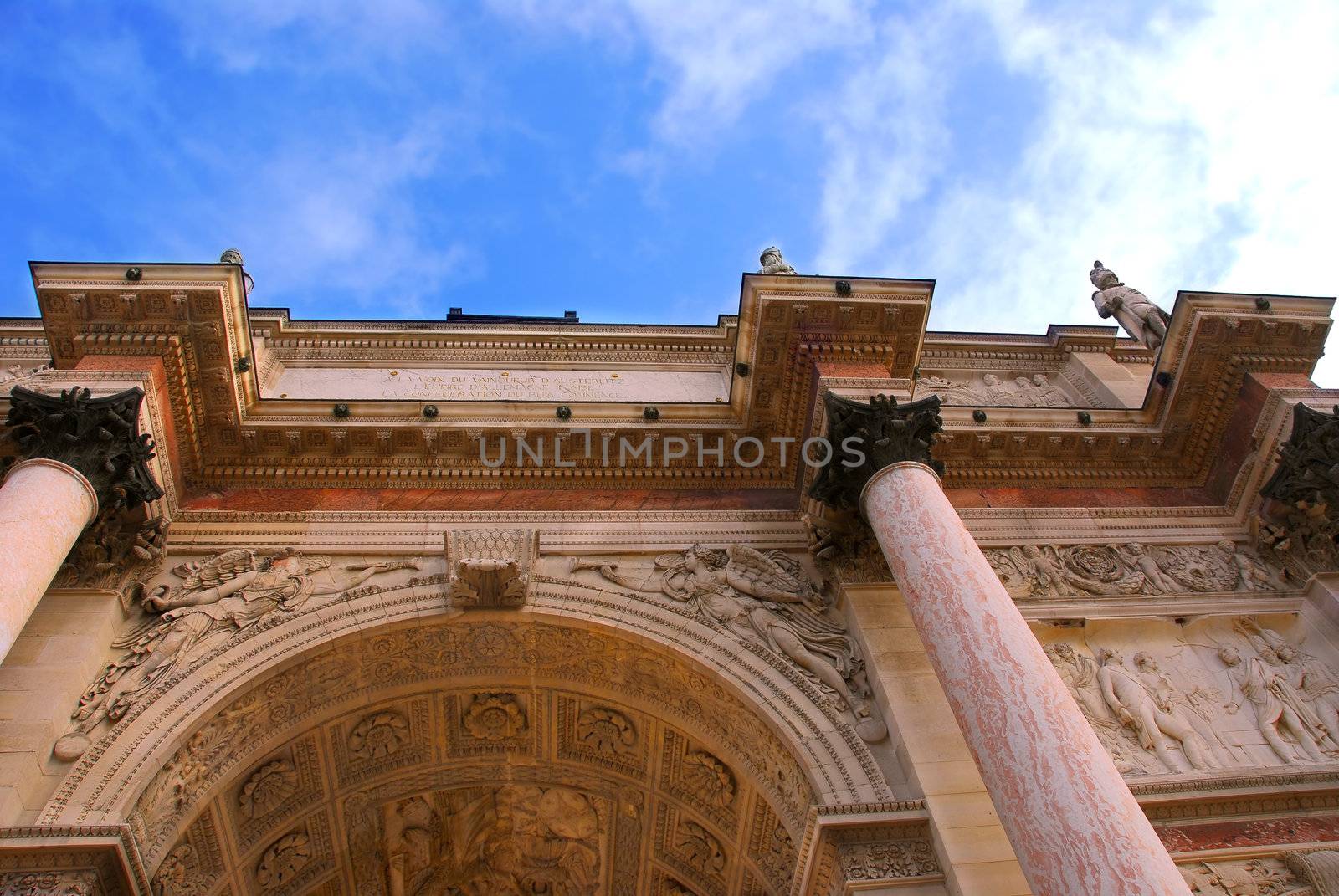 Arc de Triomphe du Carrousel outside of Louvre in Paris France, fragment
