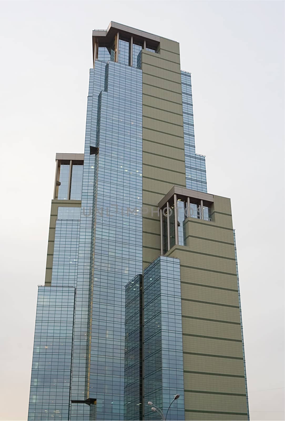 Newly-built semi-transparent tower of the multi-functional business center and office building "Sokolinaya Gora" in Moscow