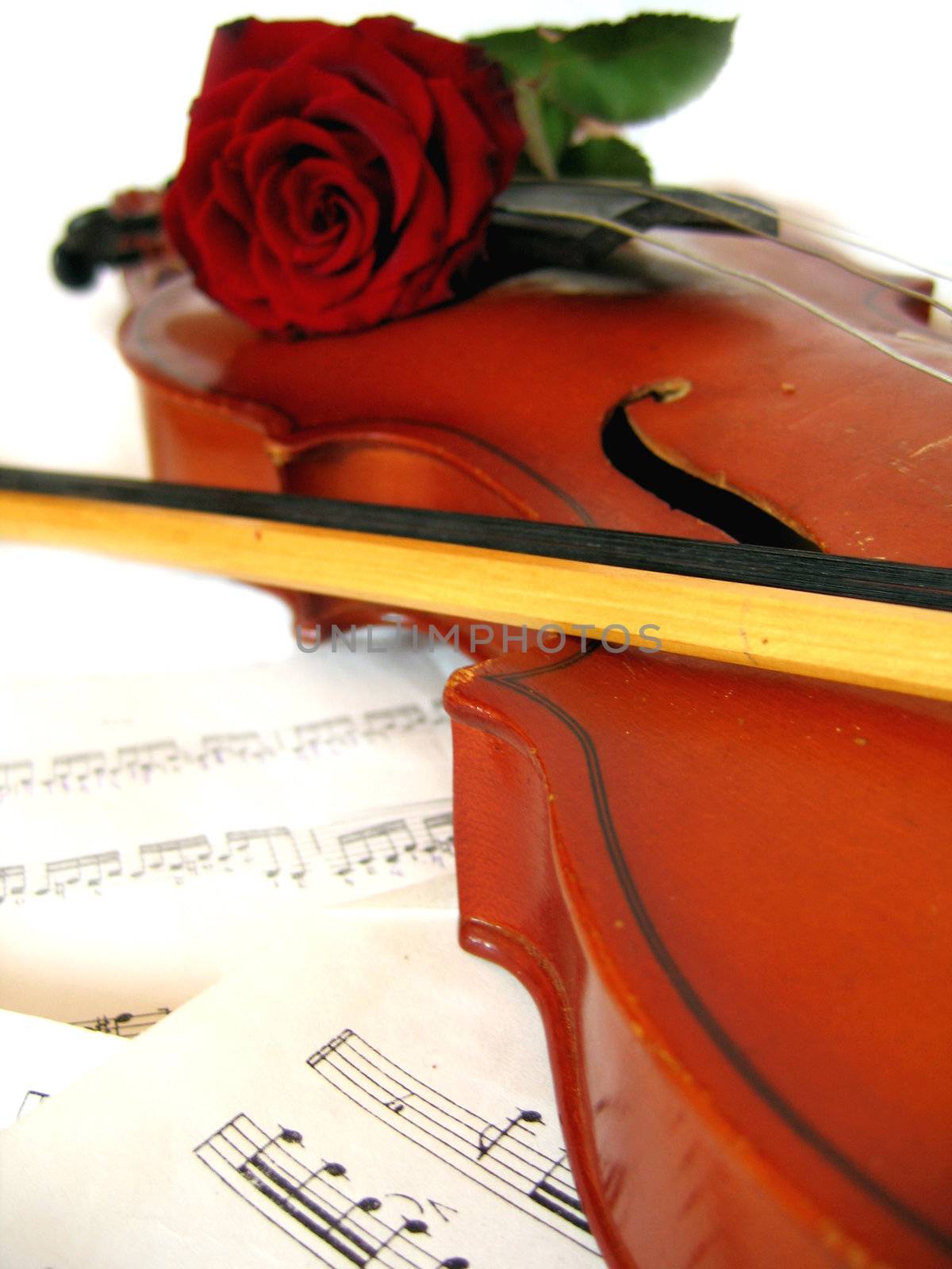 Violin and bow on music sheet