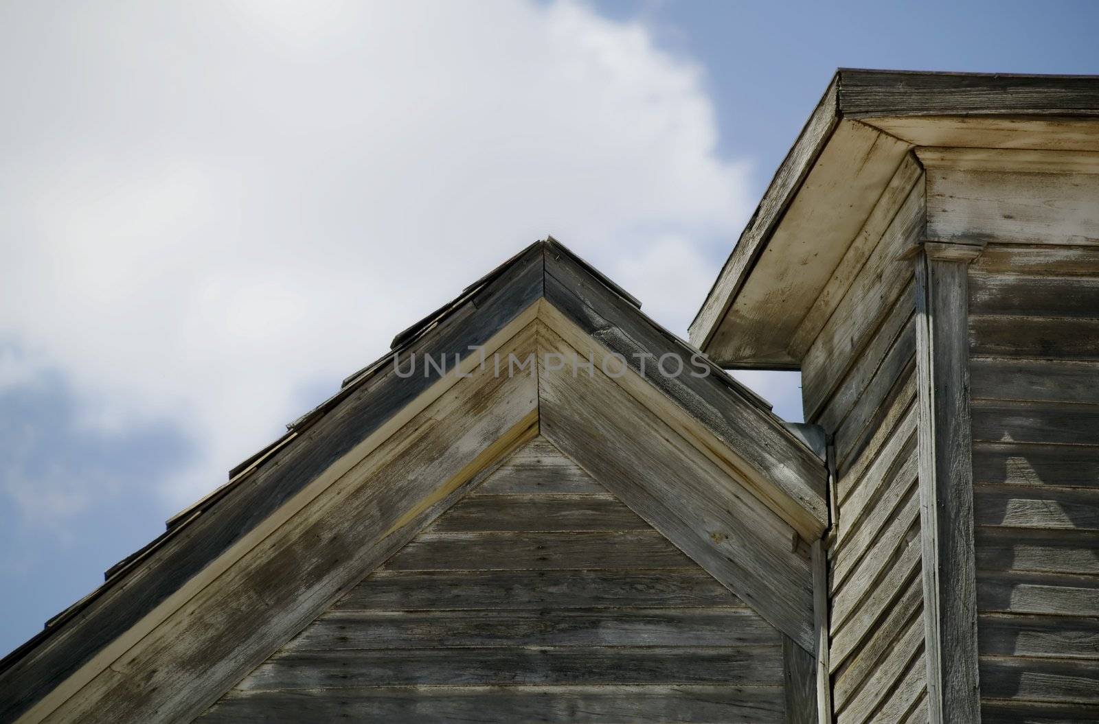 Wooden roof of a neglected and abandoned rural church.