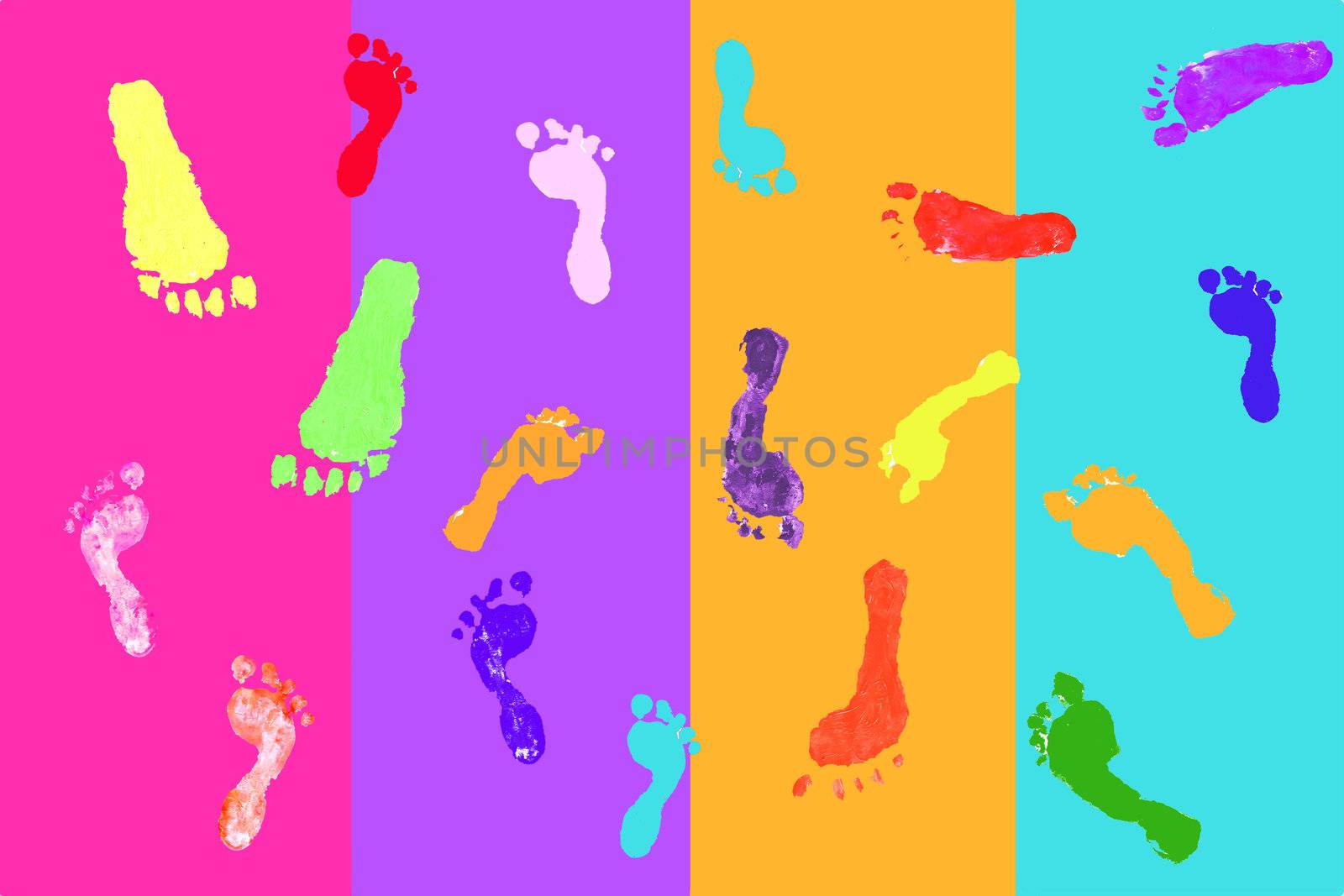 Actual footprints made by children on colorful background by jarenwicklund