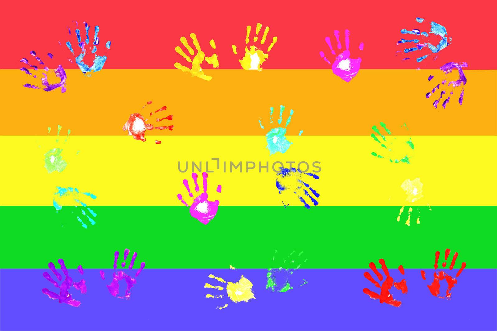 Actual handprints made by children on bold colorful background by jarenwicklund
