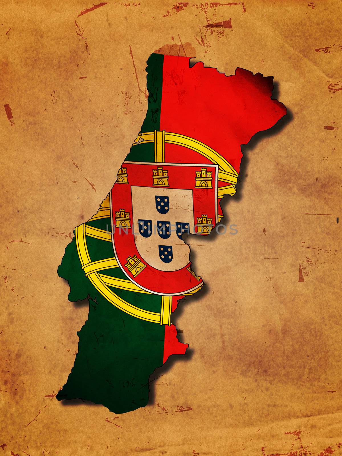 Portuguese map with flag over old paper