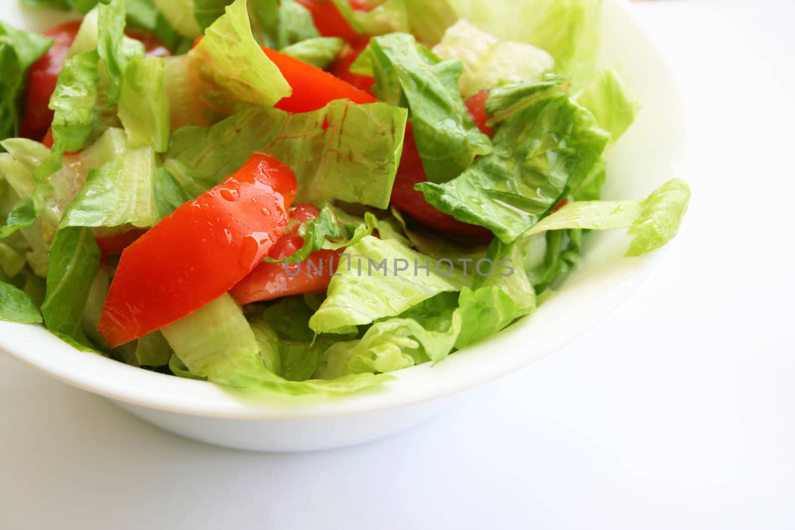 Healthy vegetarian Salad on the white plate over white 