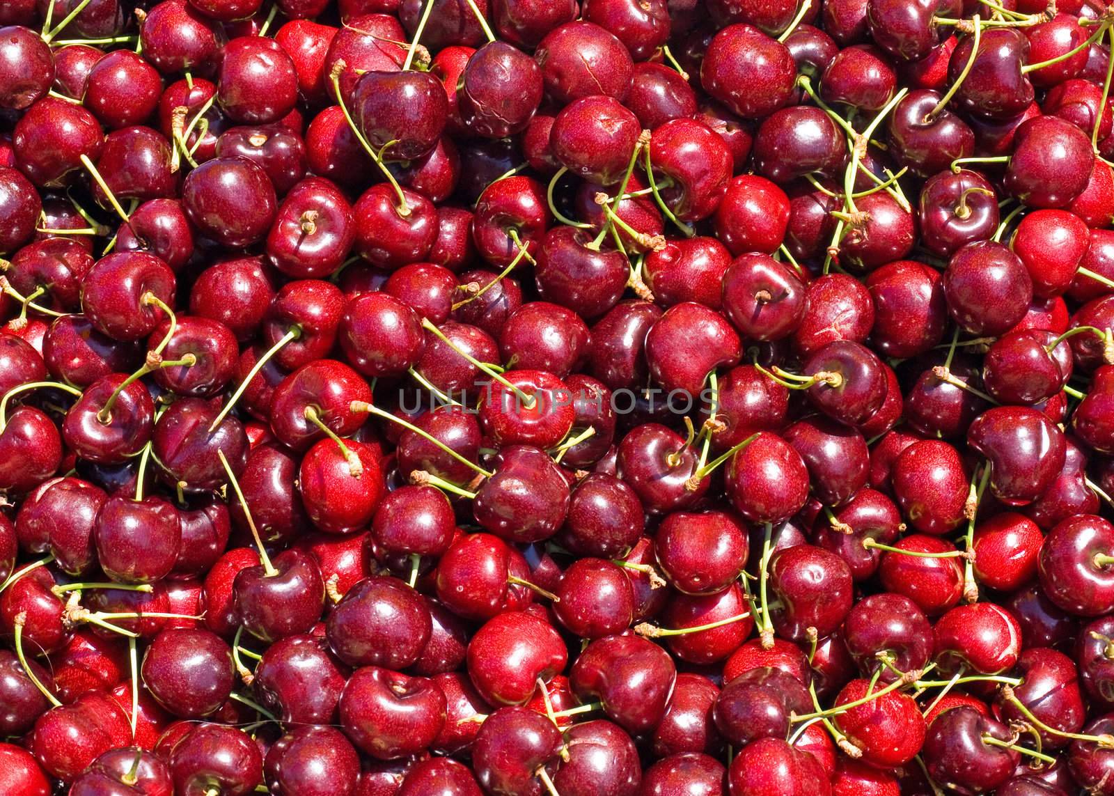 Ripe Red Cherries at a Farmers Market by Frankljunior