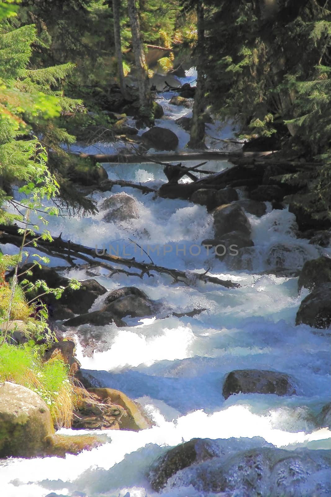Image of waterfall in Caucasus mountains in summer