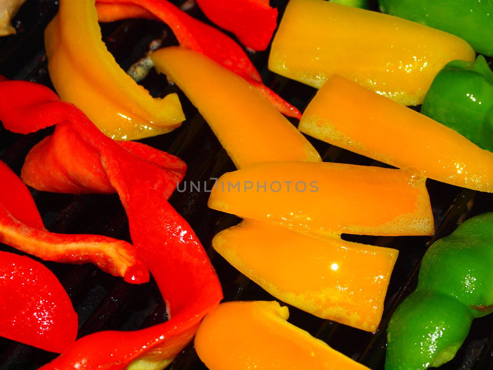 Fresh Grilled Bell Peppers and Onions on the Barbecue