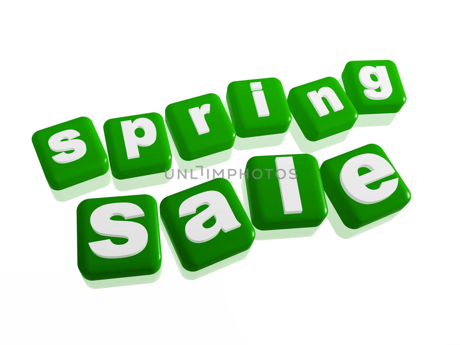 spring sale text - 3d green cubes with letters, business marketing concept