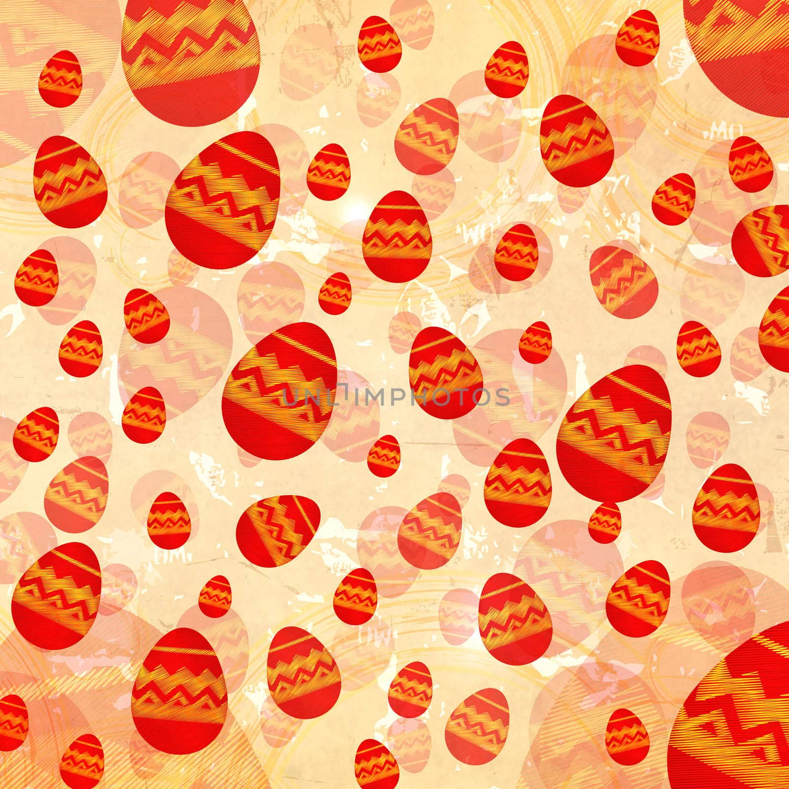 red easter eggs in beige old paper background by marinini