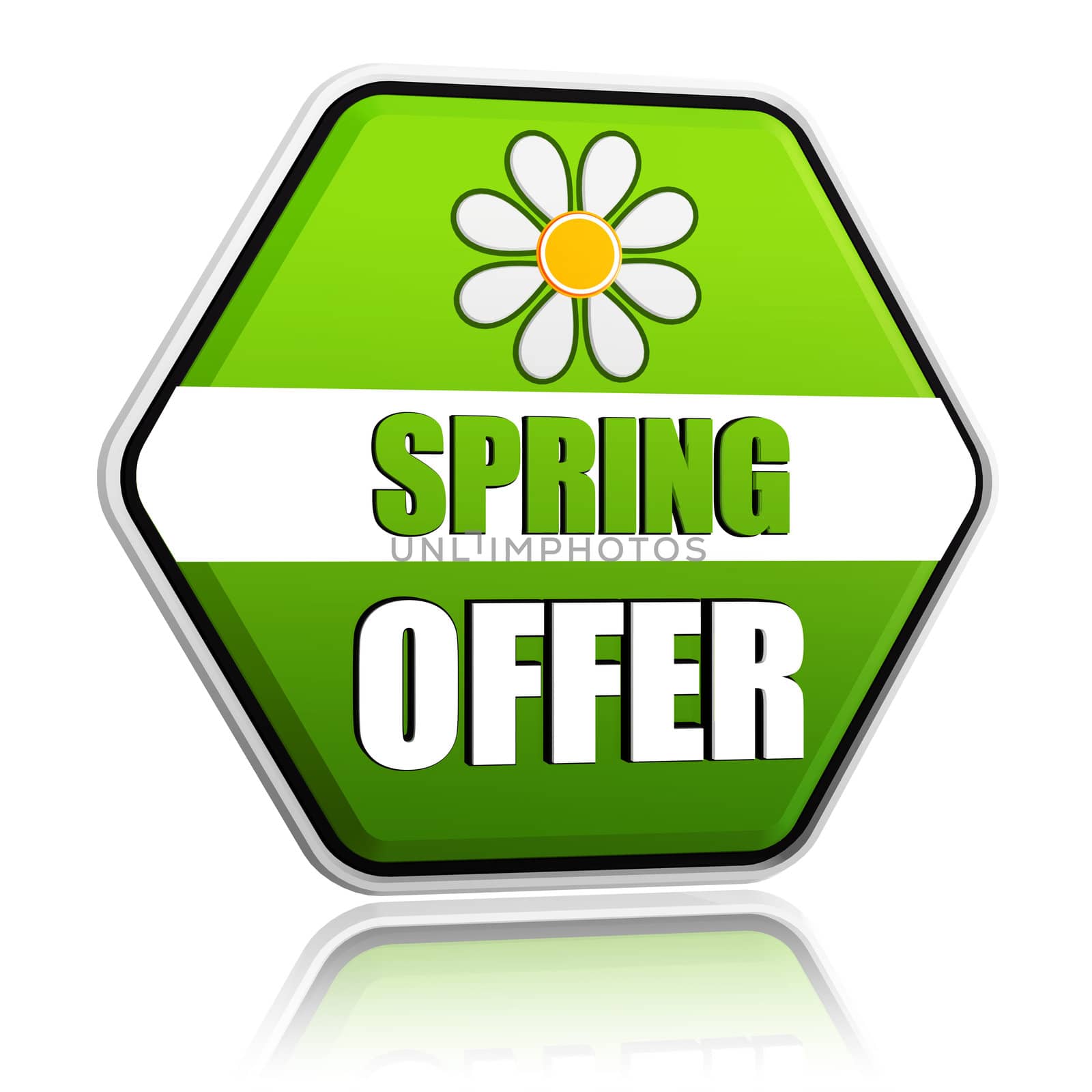 spring offer green hexagon label with flower by marinini