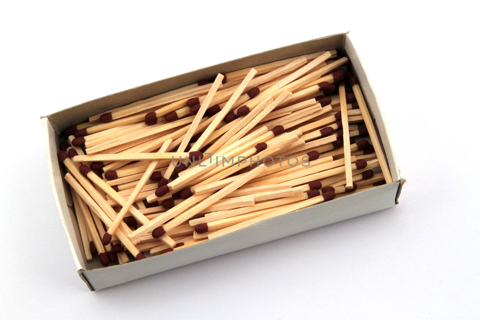 Safety matches in a box on a white background.