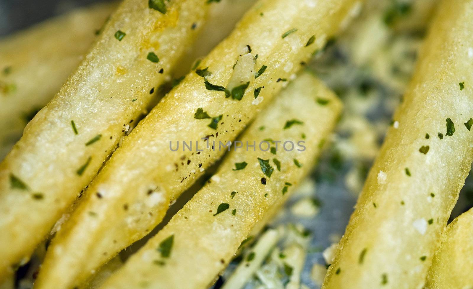 Closeup of a Serving of Seasoned French Fries