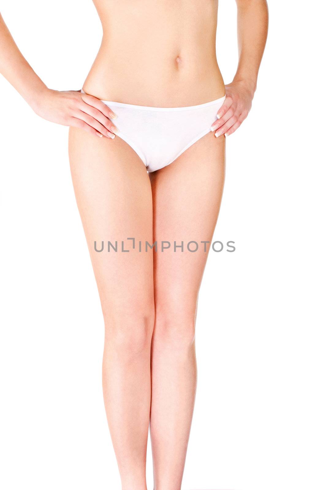 pretty female body in underwear, isolated on white. Health concept 