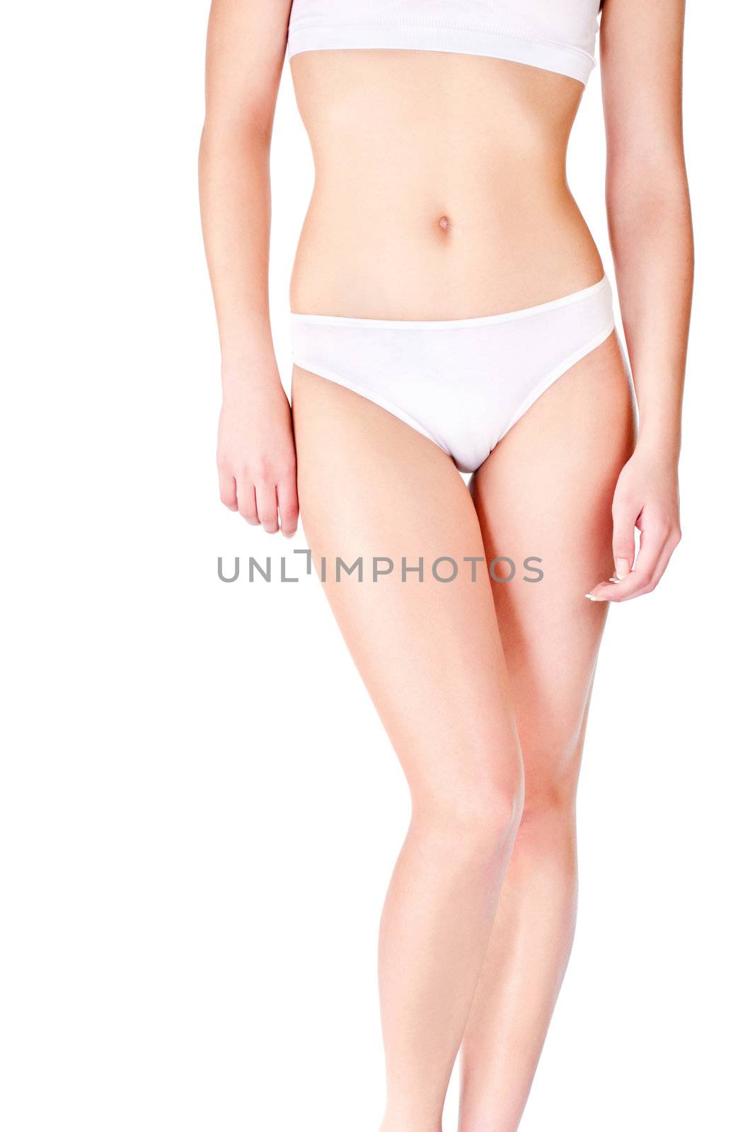 pretty female body in underwear, isolated on white. Health concept 