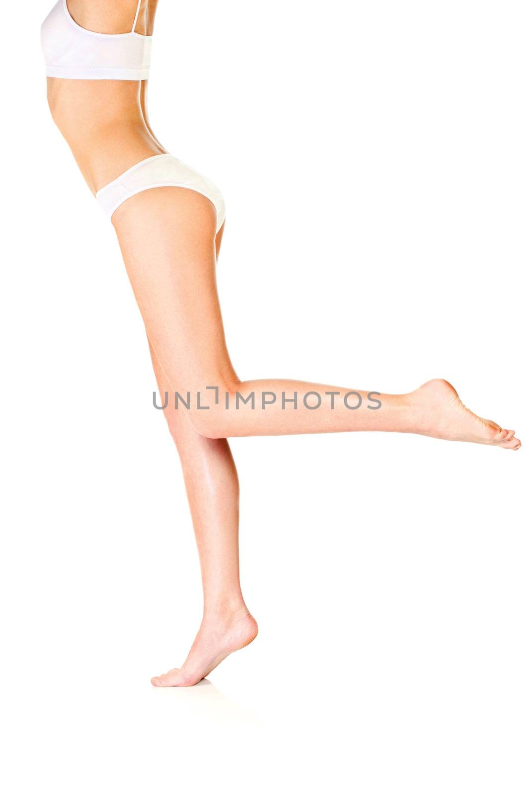 pretty female body in underwear, isolated on white. Health concept