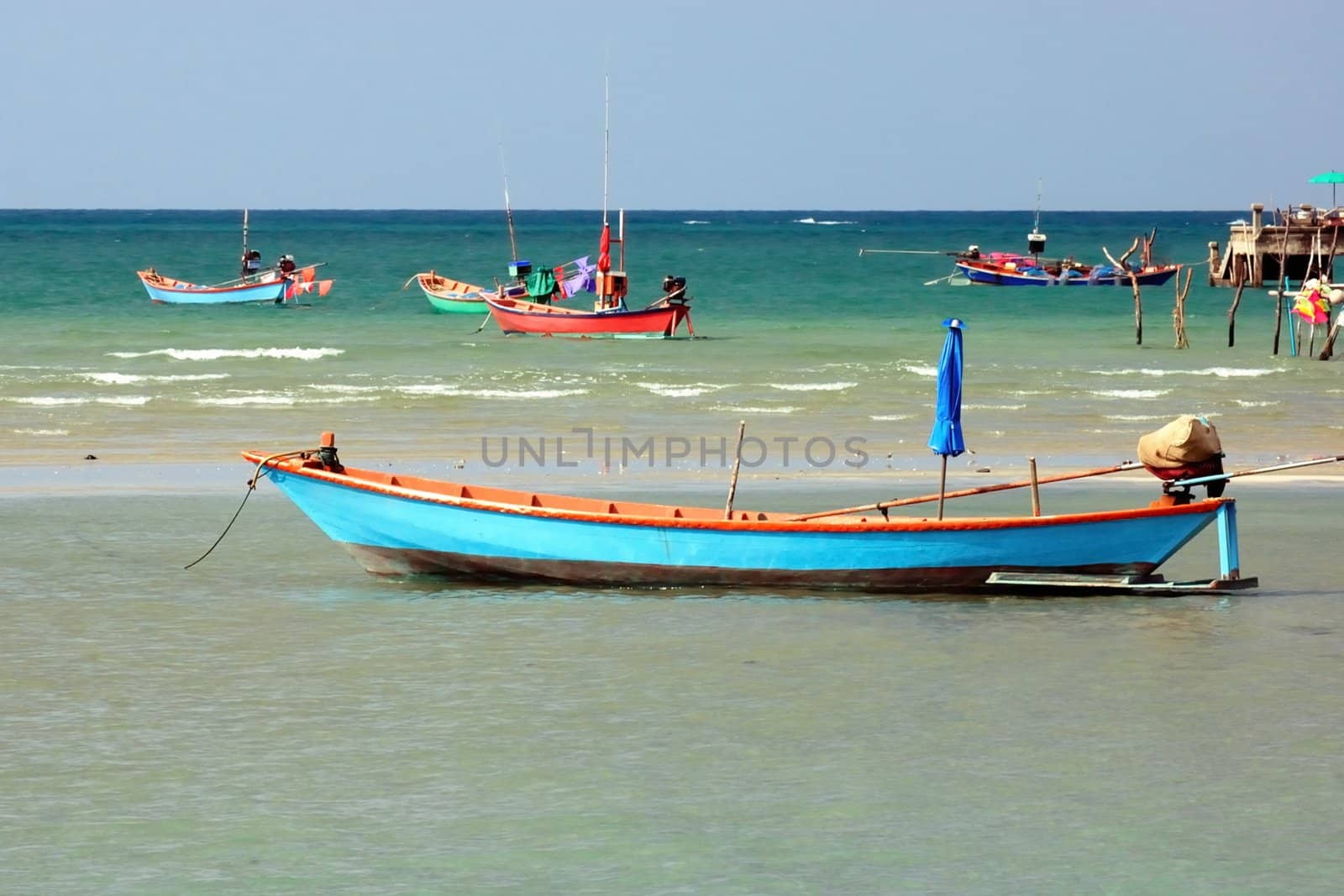 The fishing boats stay port in open sea Rayong,Thailand