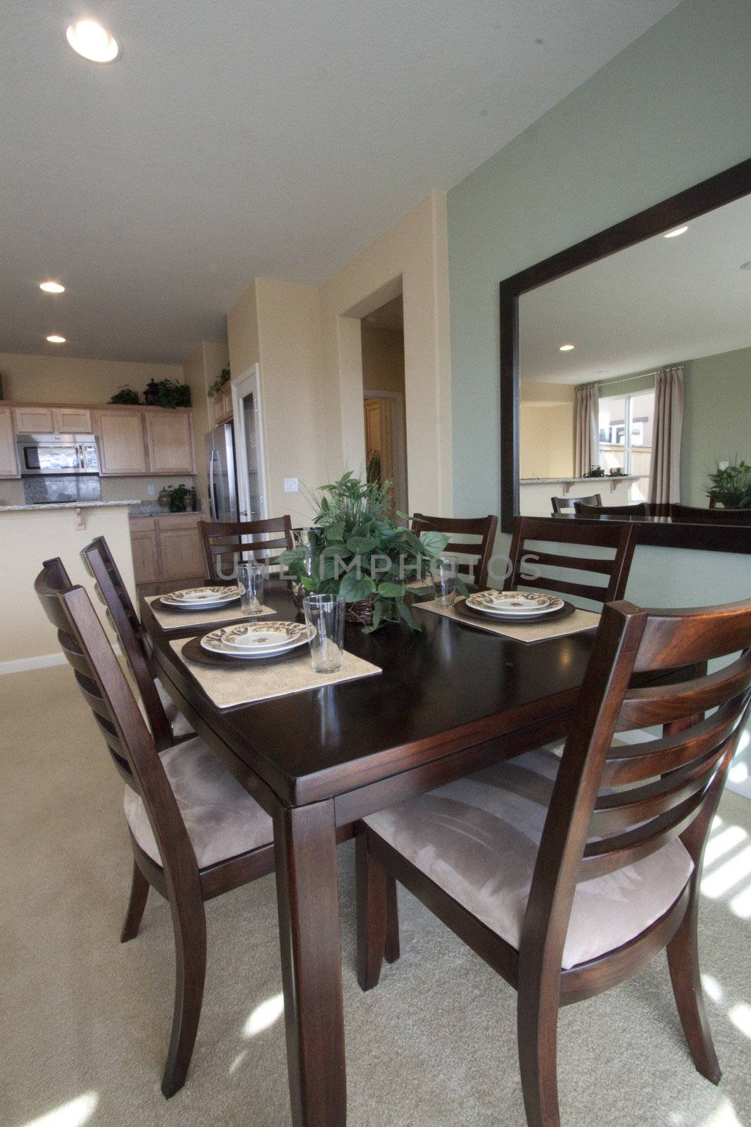 the interior of a model home in a suburban home.