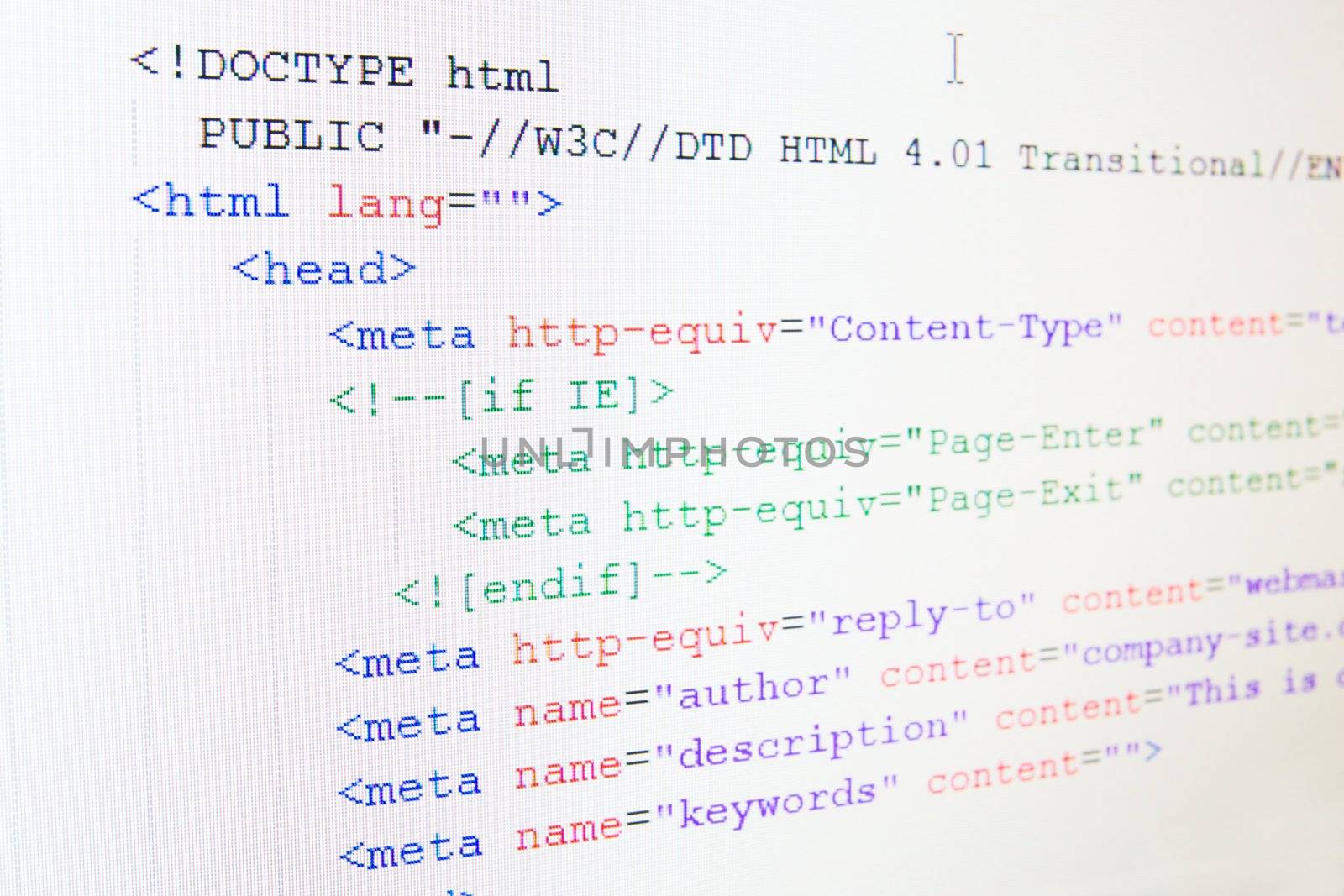 Code of HTML language on LCD screen