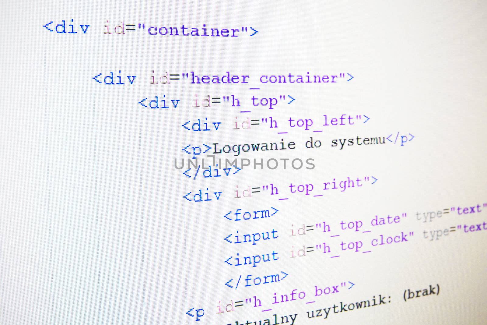 Code of HTML language on LCD screen