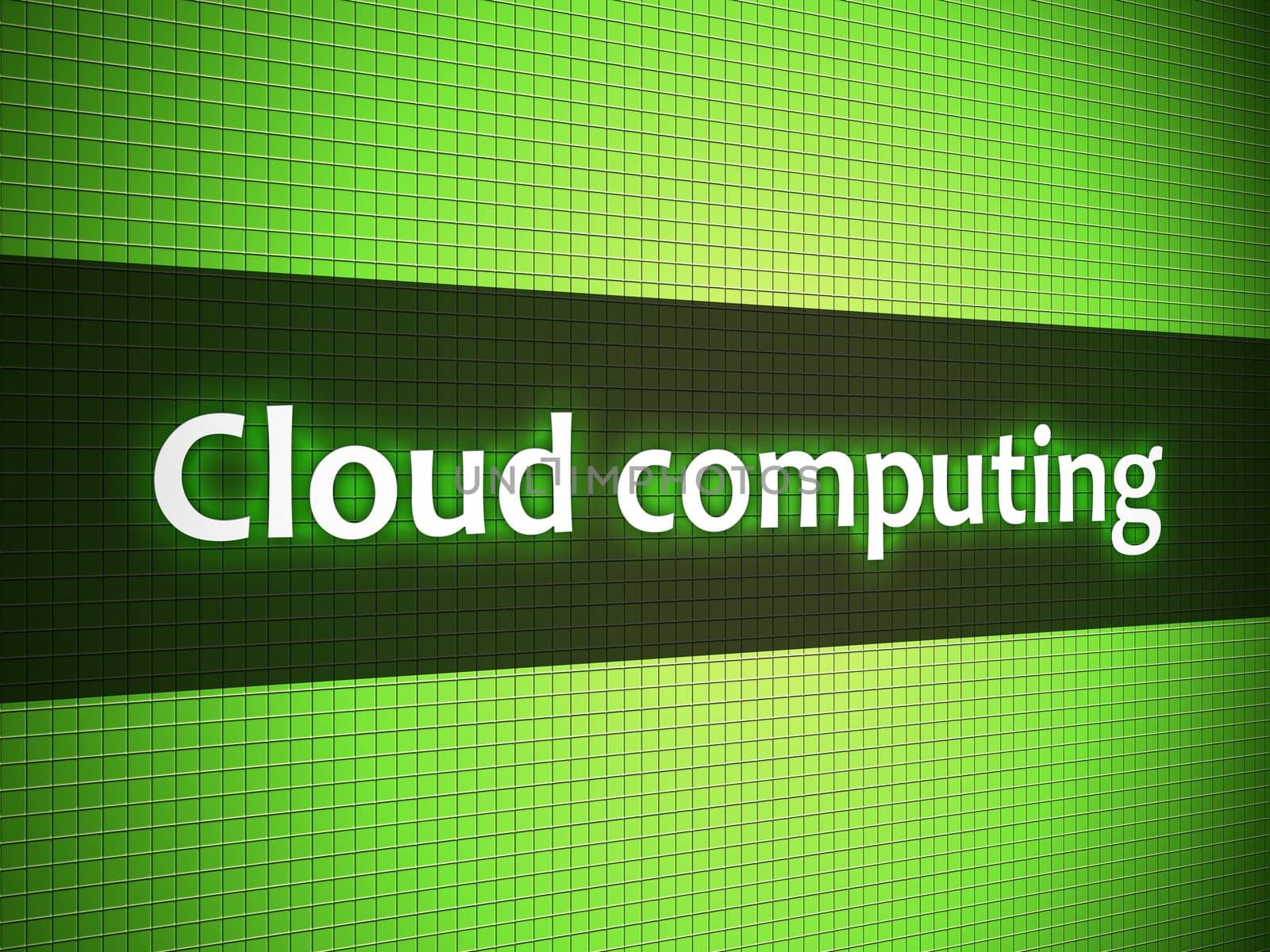 Cloud computing words on lcd-styled display