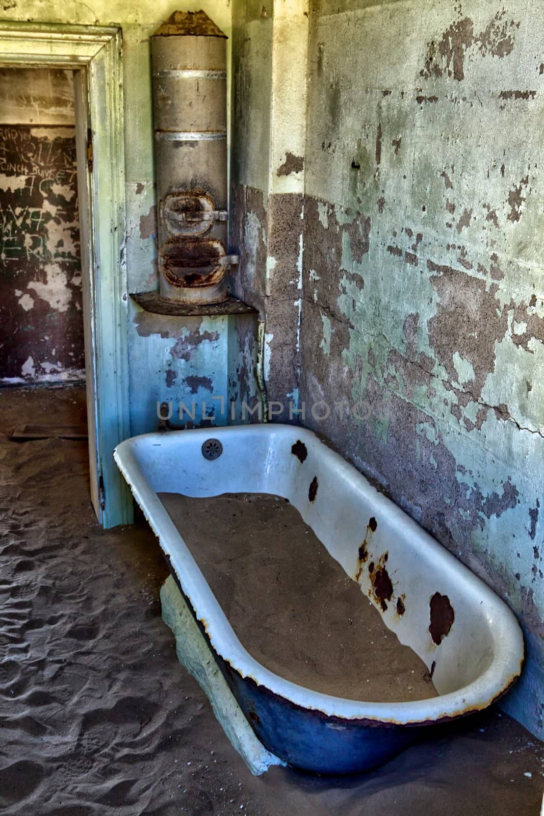 a bathroom at kolmanskop ghost town near luderitz namibia