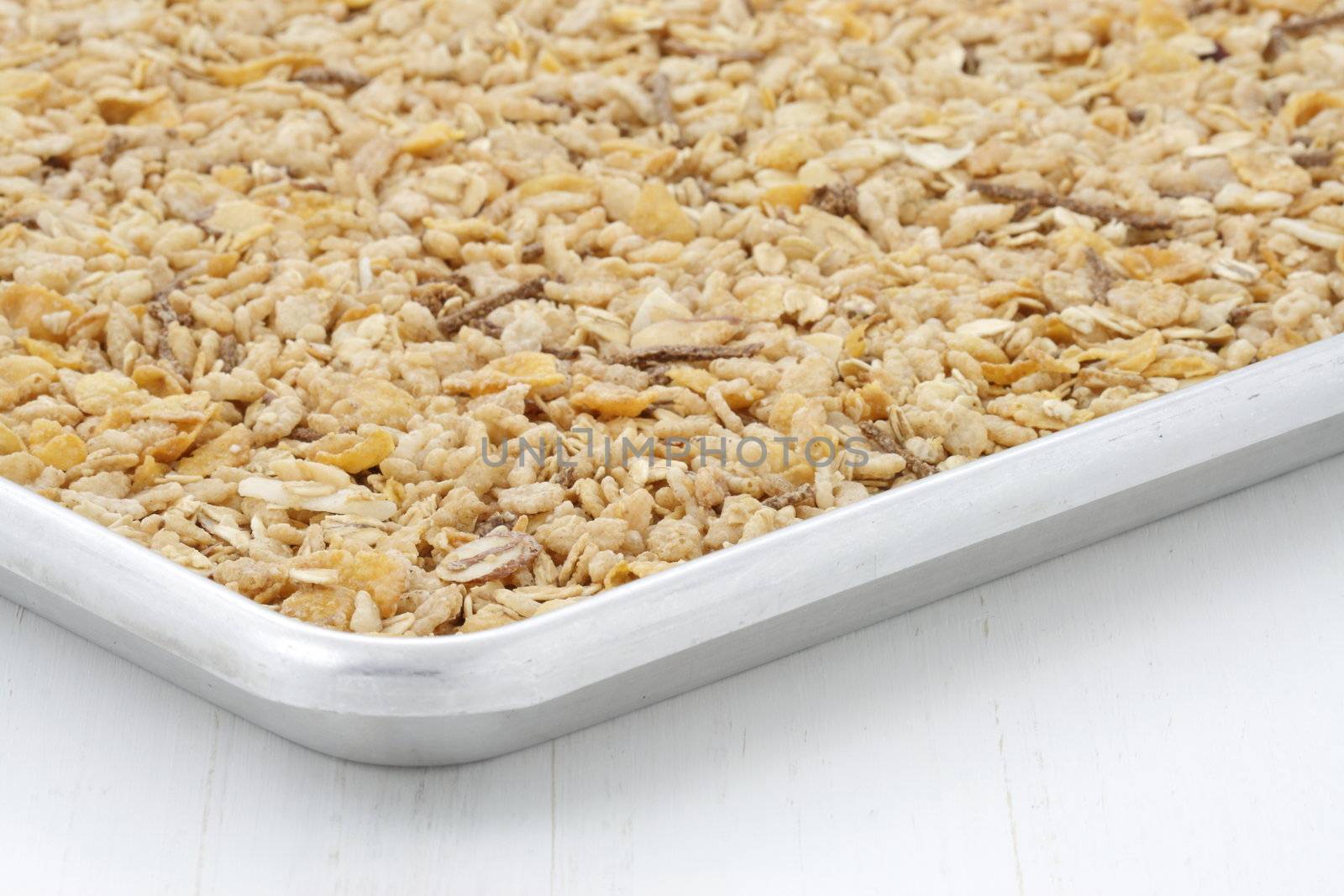 Fresh just made granola often eaten in combination with yogurt or milk. 