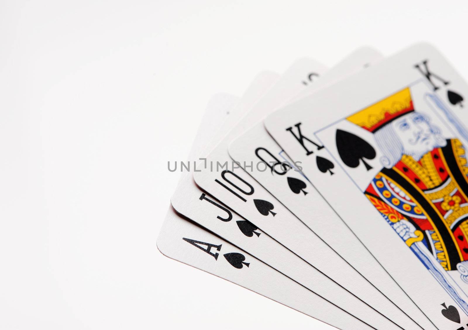 Royal flush of spade on white background 