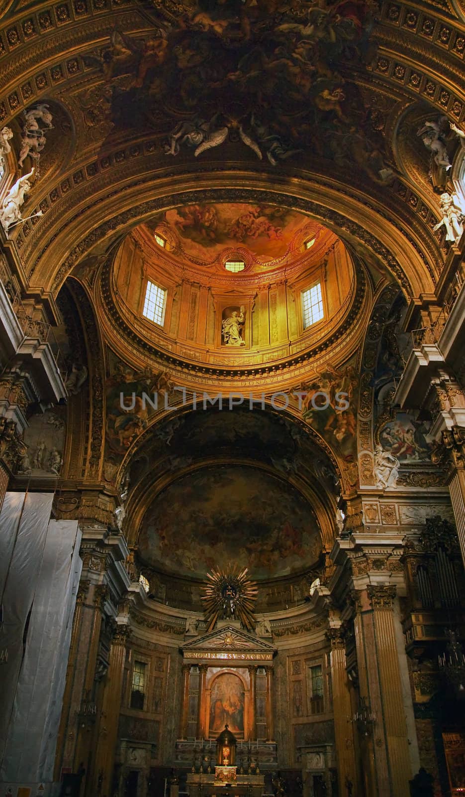 Chiesa del Gesu Church Inside Baroque Golden Dome Built in Late 16th Century by the Jesuits Rome Italy A prototype of a counterreformation church.  Built in 1568-1584