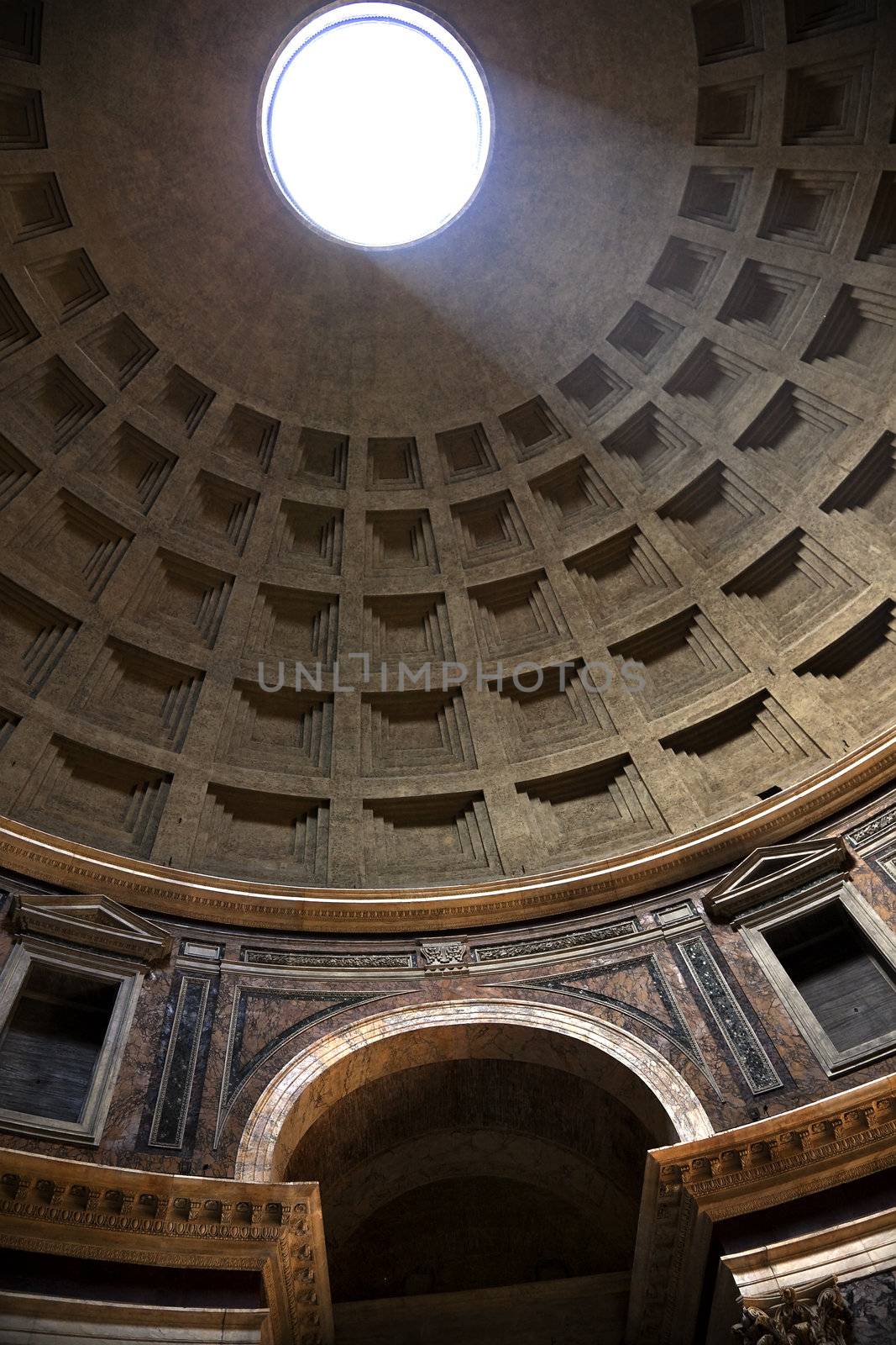 Sunbeam Through Oculus Ceiling Hole Pantheon Rome Italy by bill_perry