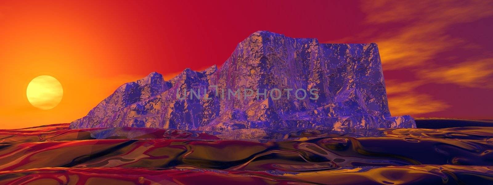 iceberg and landscape and sun