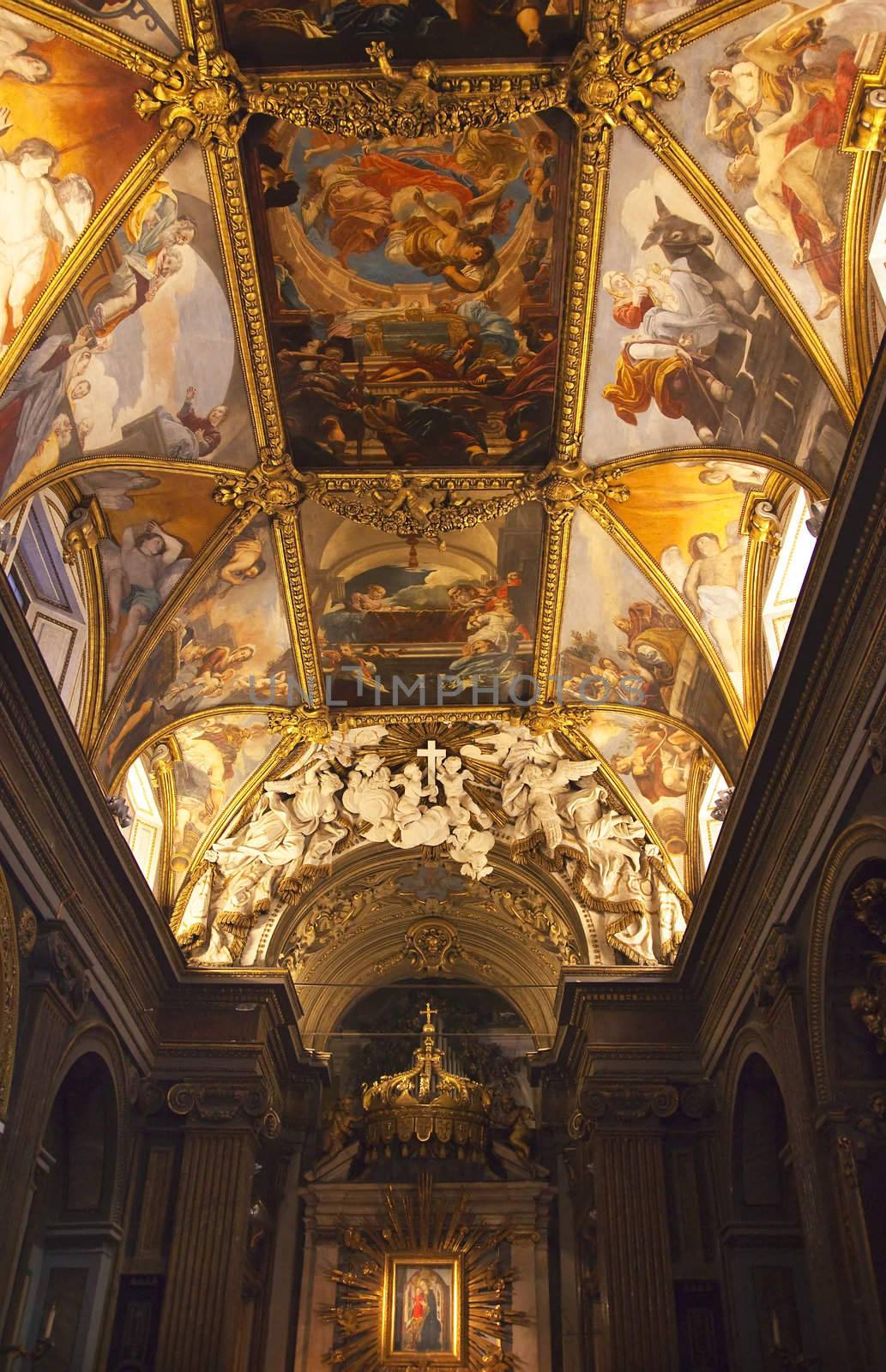 Santa Maria in Trevio Church Next to Trevi Fountain, Painted Ceilings, Altar, Rome Italy