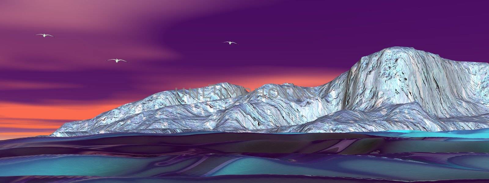 iceberg and sky and birds