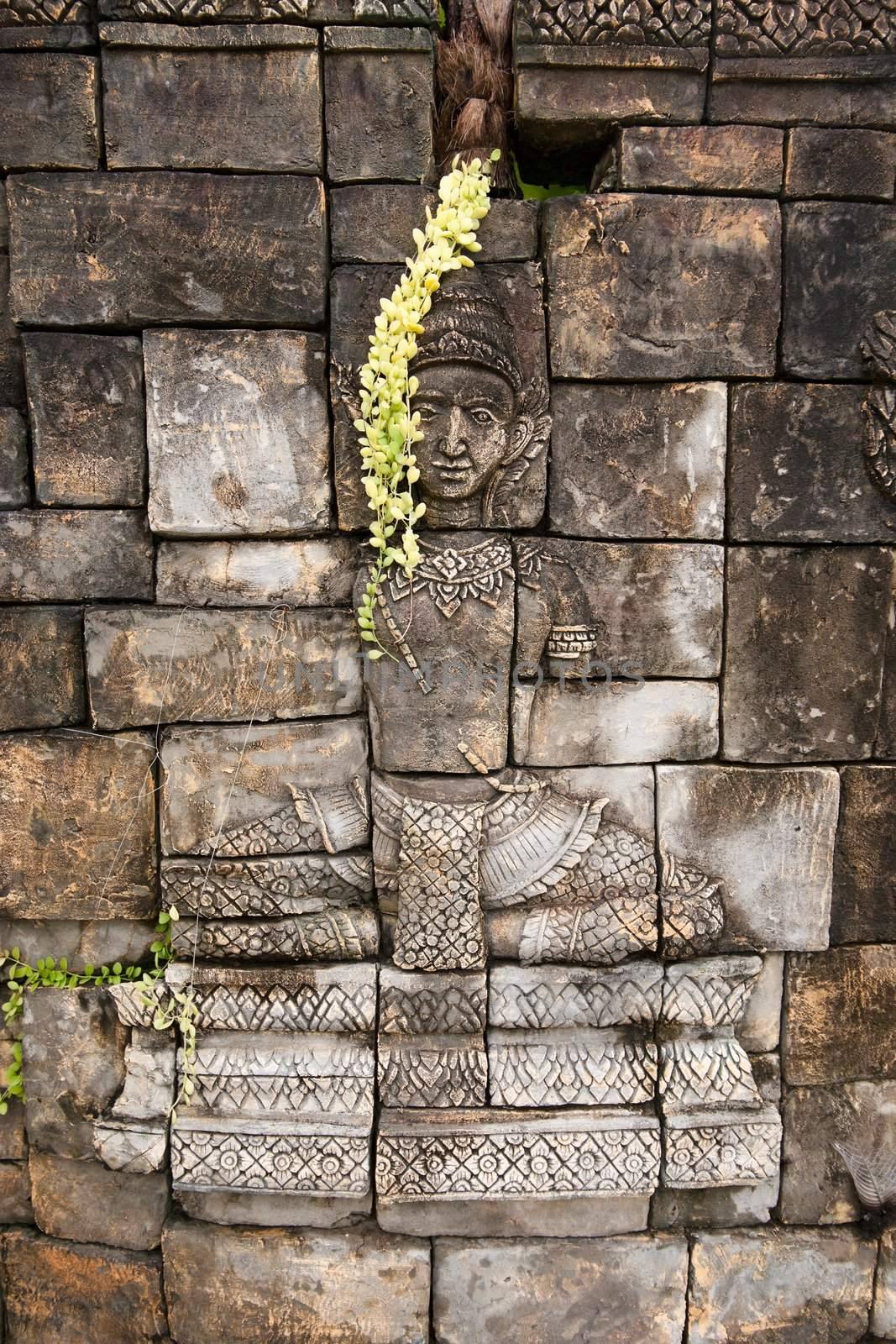 an old stone wall background in thailand