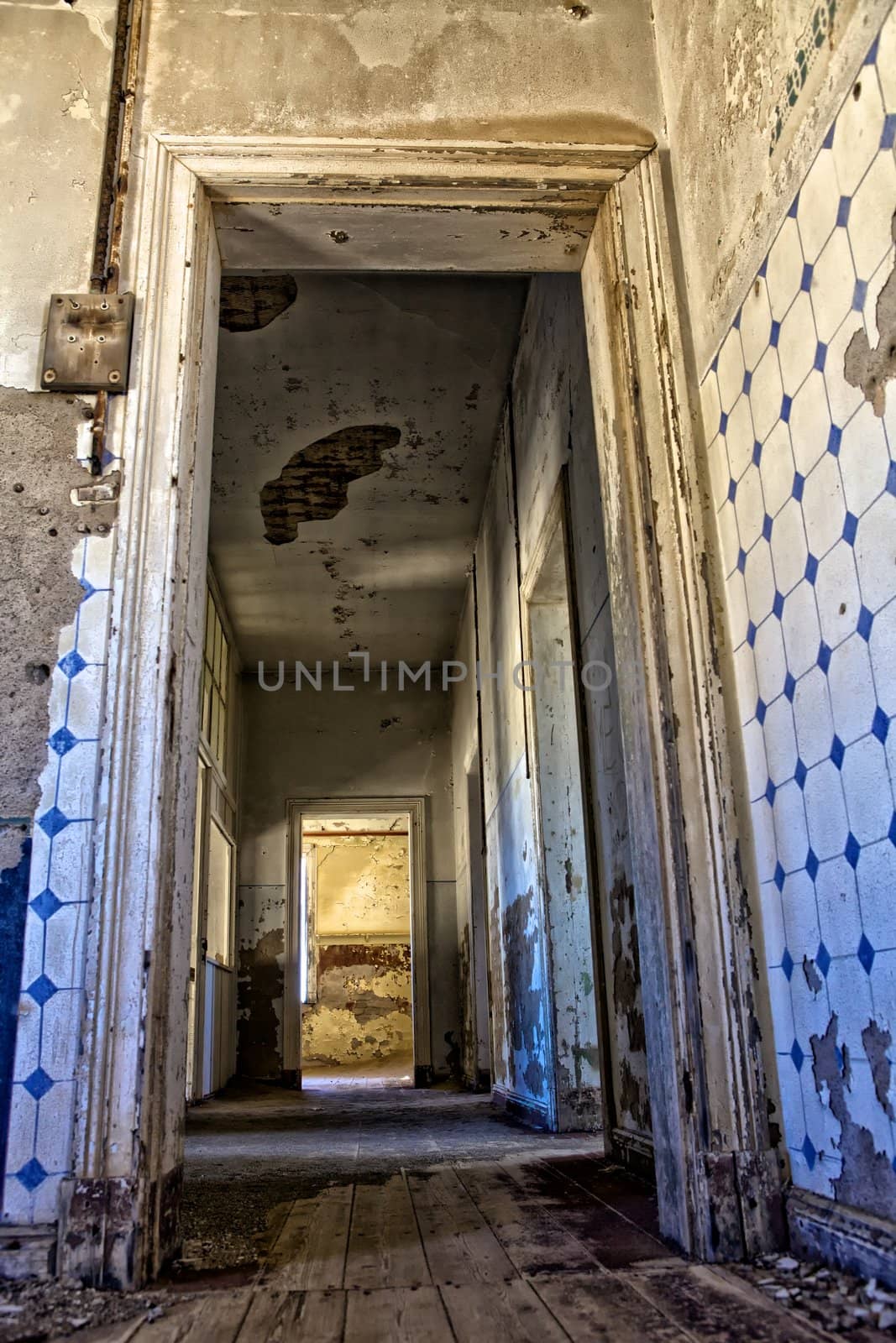 corridor of an old house at kolmanskop ghost town near luderitz namibia