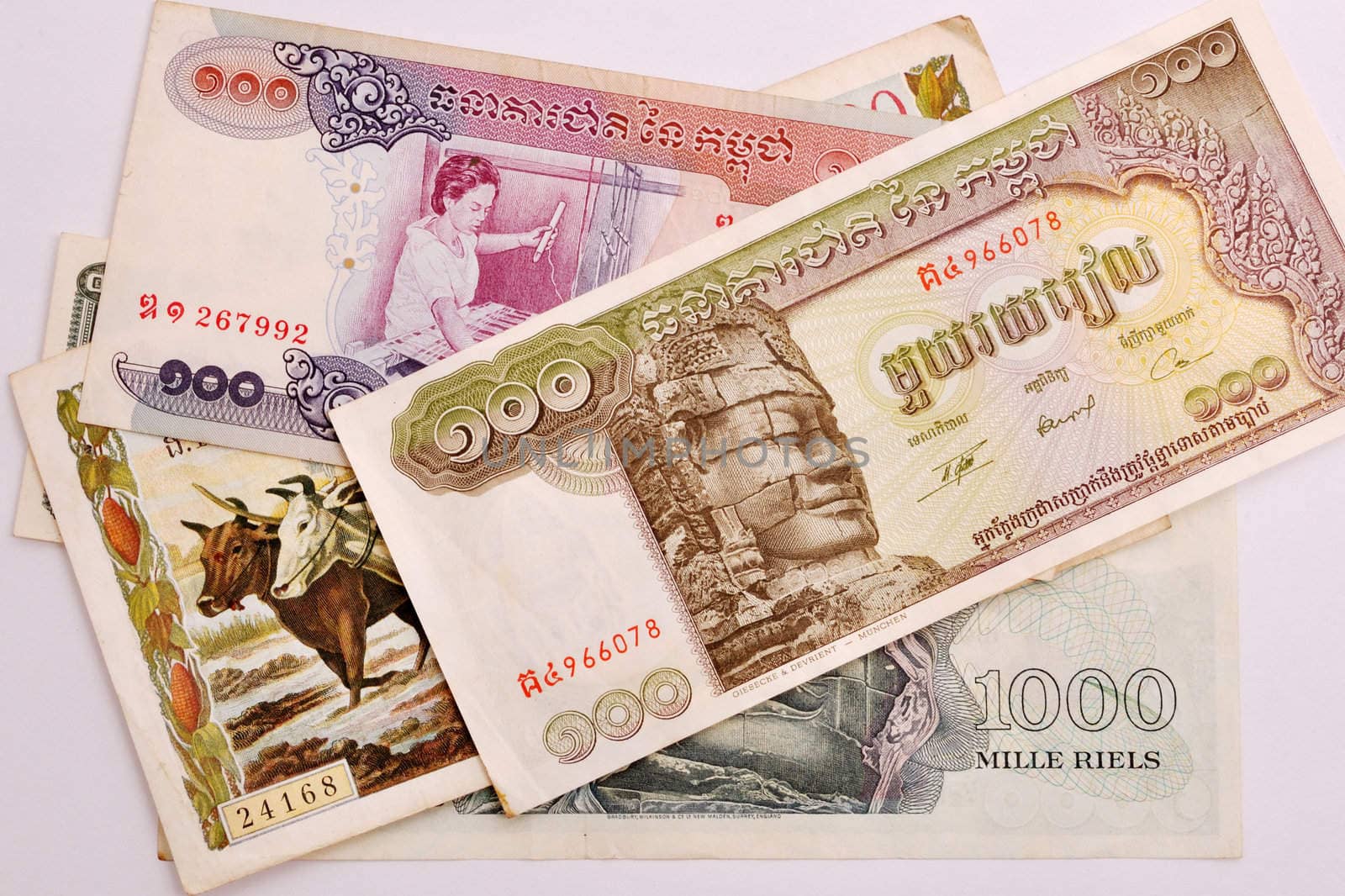 Cambodia banknotes on white backgroung