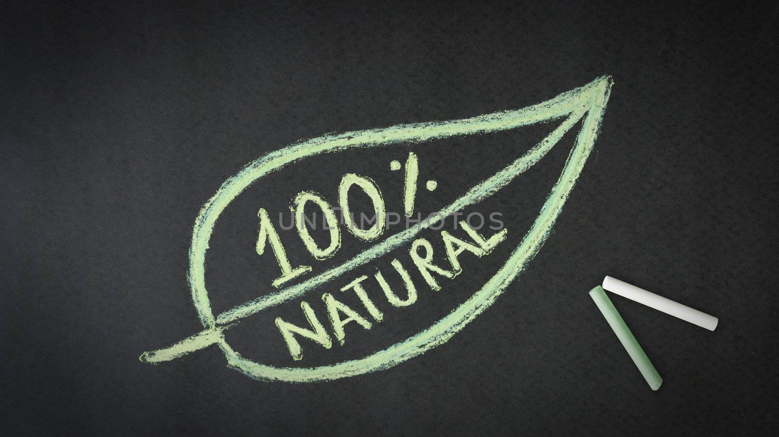 100 percent natural chalk illustration on black background.