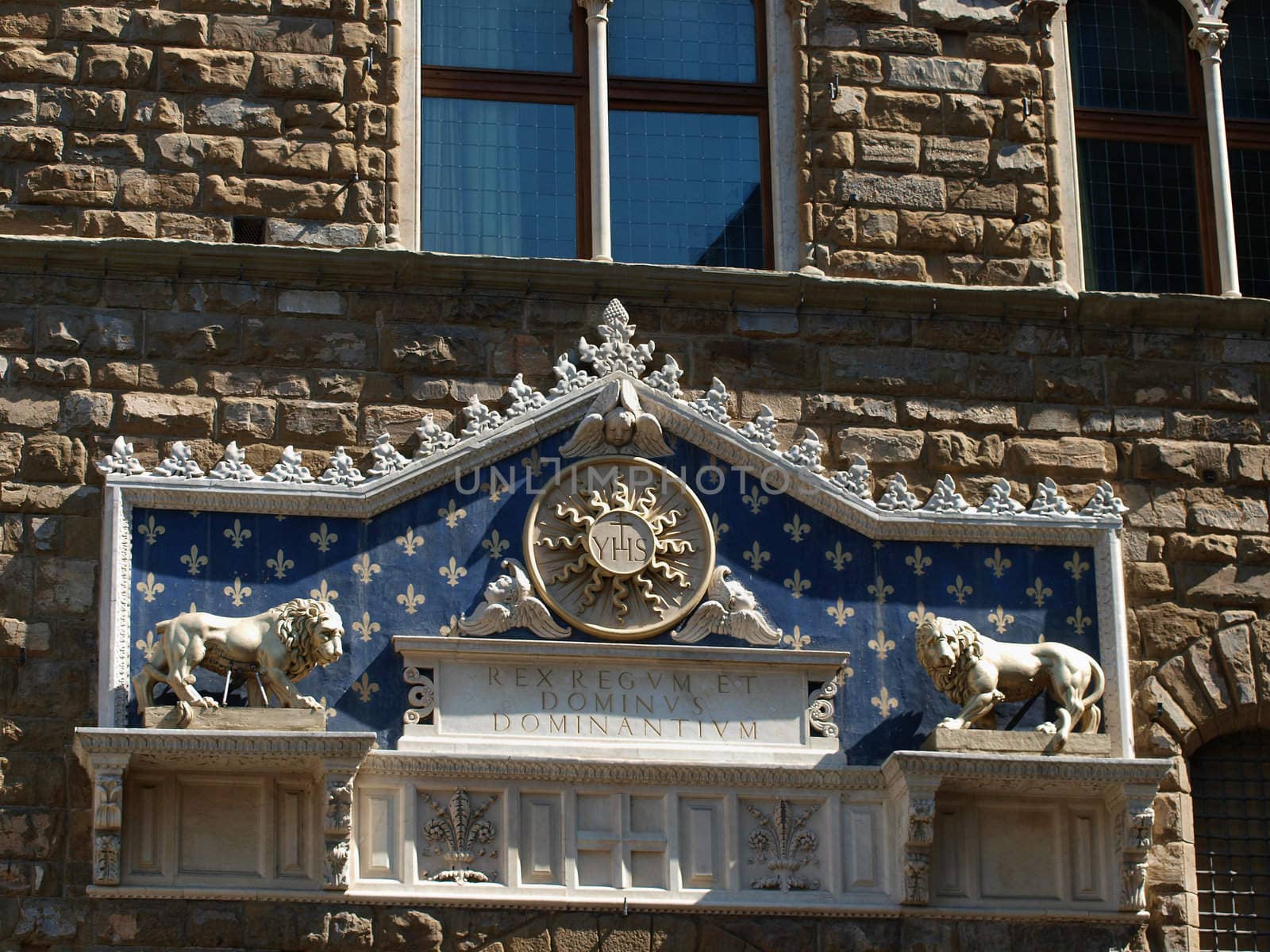 Florence - Palazzo Vecchio. Main entrance. Rex Regum et Dominus Dominantium (translation: Jesus Christ, King of Kings and Lord of Lords.