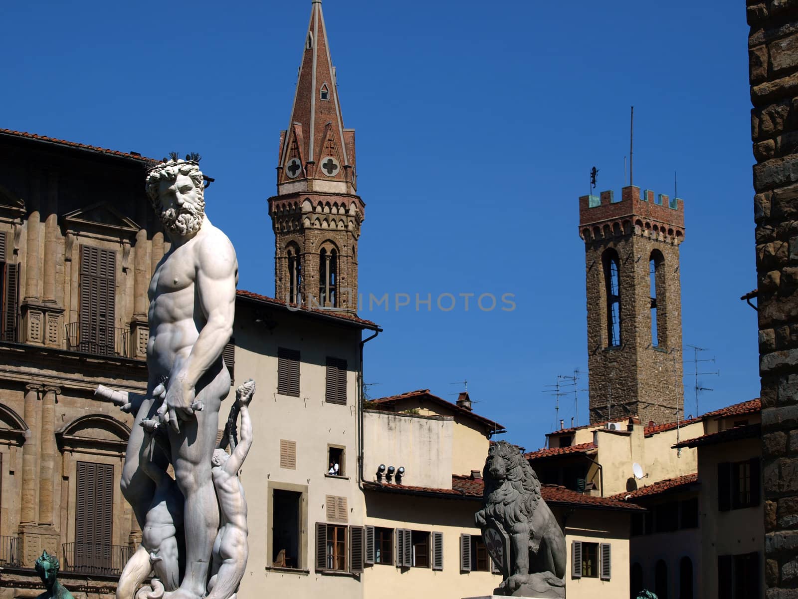 Statue of Neptune as part of the fountain on Piazza della Signoria in Florence, Italy