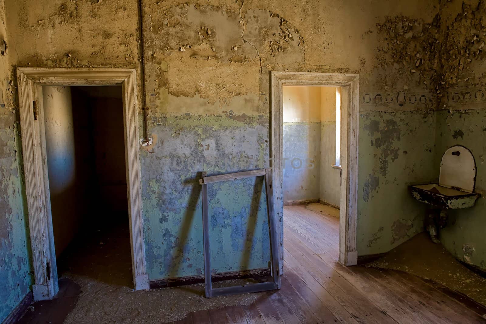 interior of an old house in kolmanskop's ghost town namibia africa