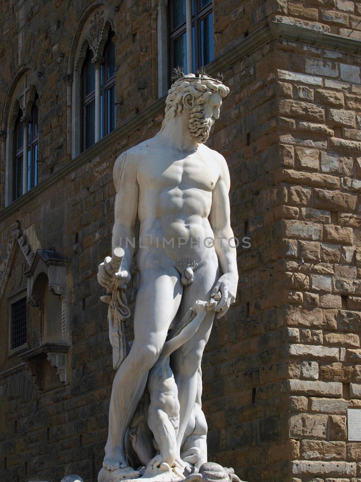 Statue of Neptune as part of the fountain on Piazza della Signoria in Florence, Italy