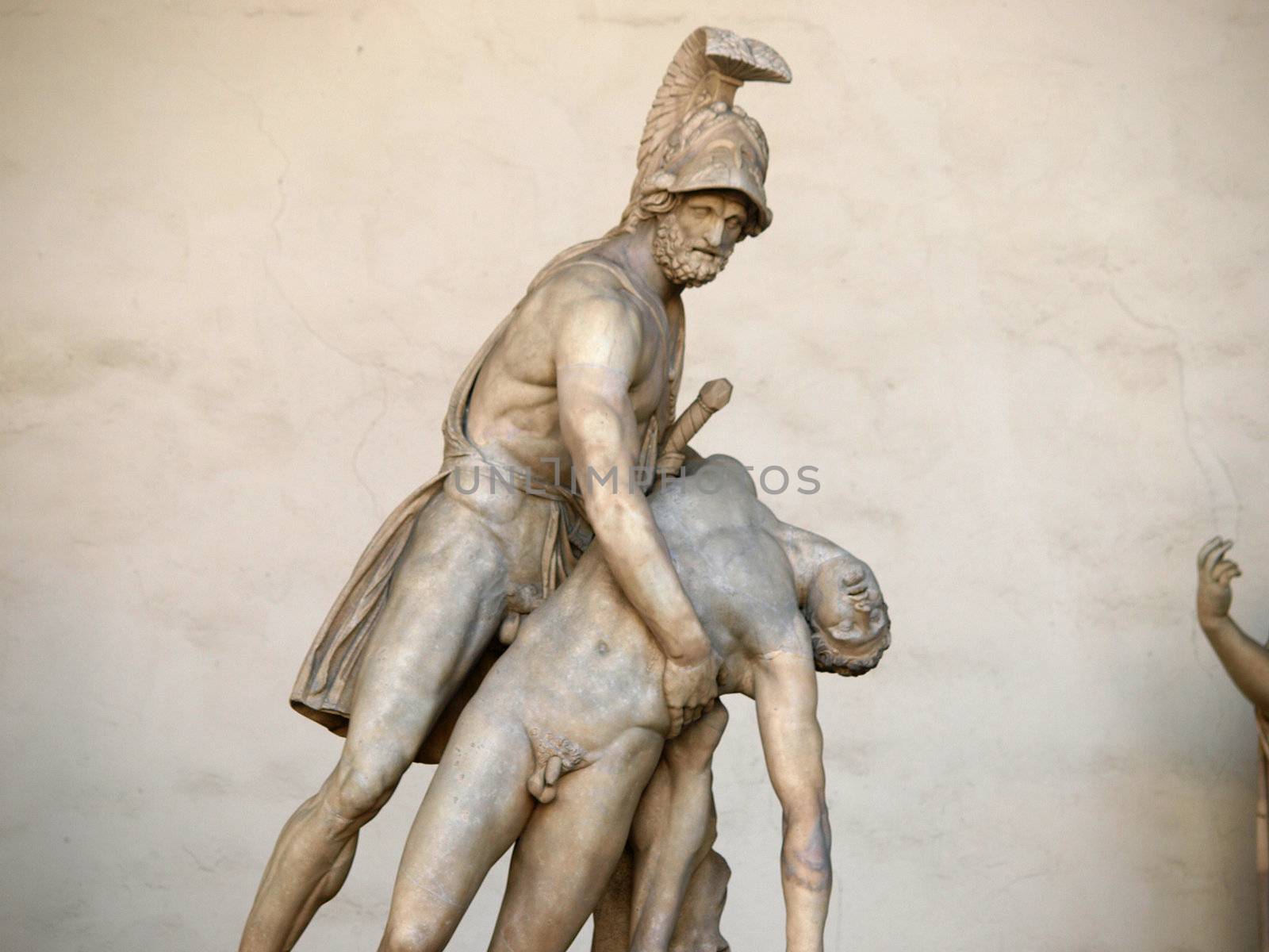 Florence - Menelaus supporting the body of Patroclus. Menelaus supporting the body of Patroclus Roman sculpture It is an ancient Roman sculpture from the Flavian era, copied from a Greek original from 240-230 BC