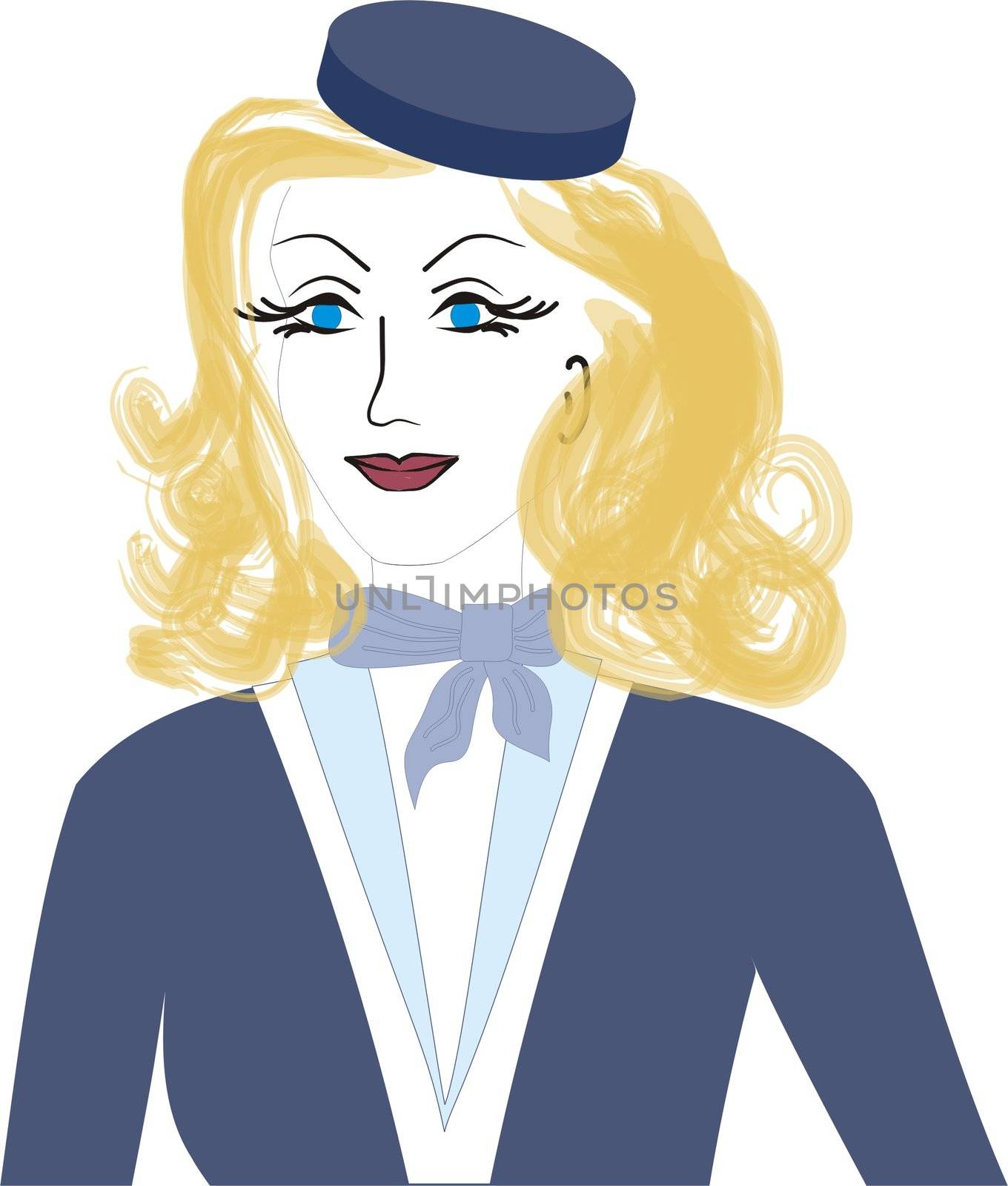 face of blond stewardess with long hair
