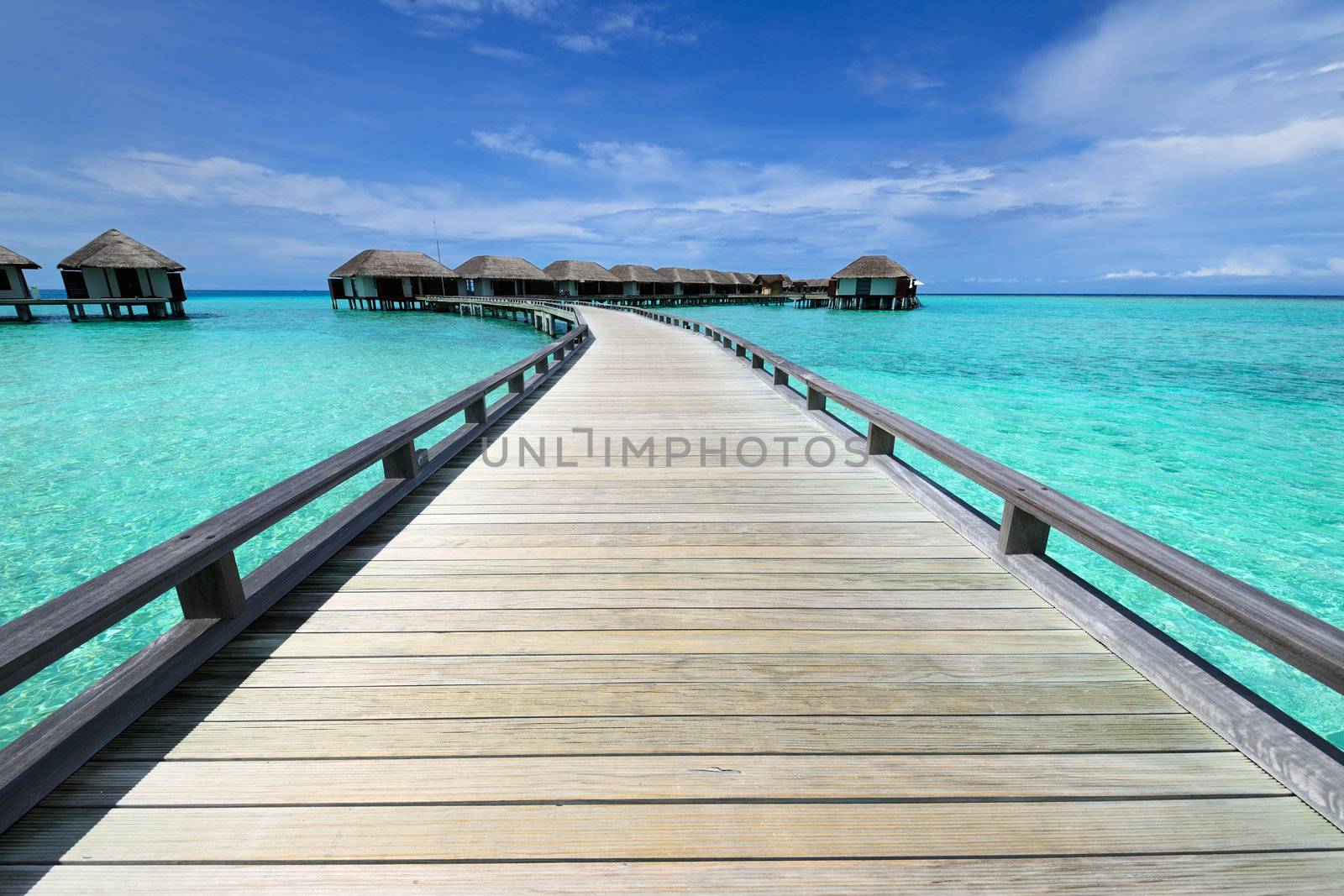 Beautiful beach with water bungalows at Maldives