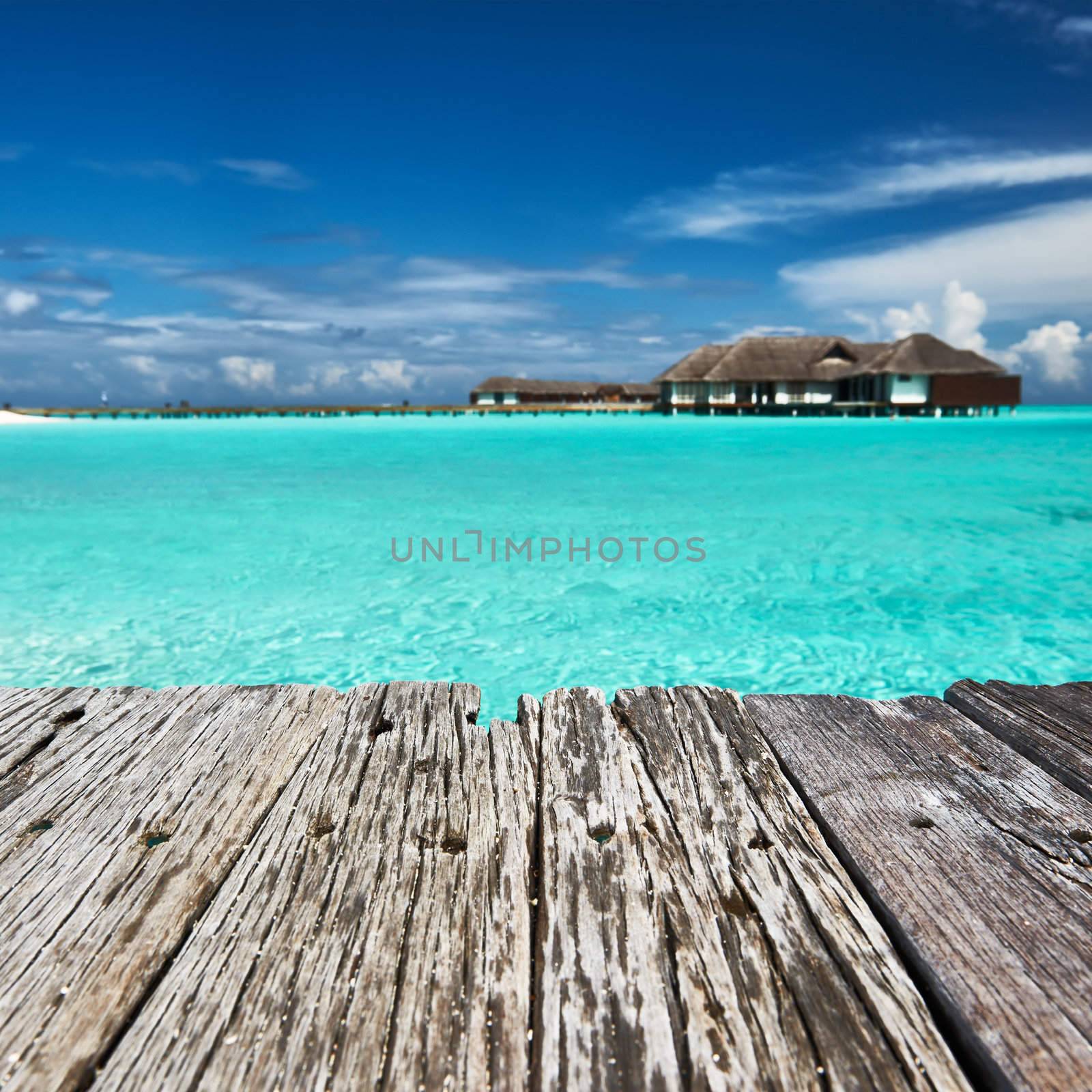Beautiful beach with jetty at Maldives