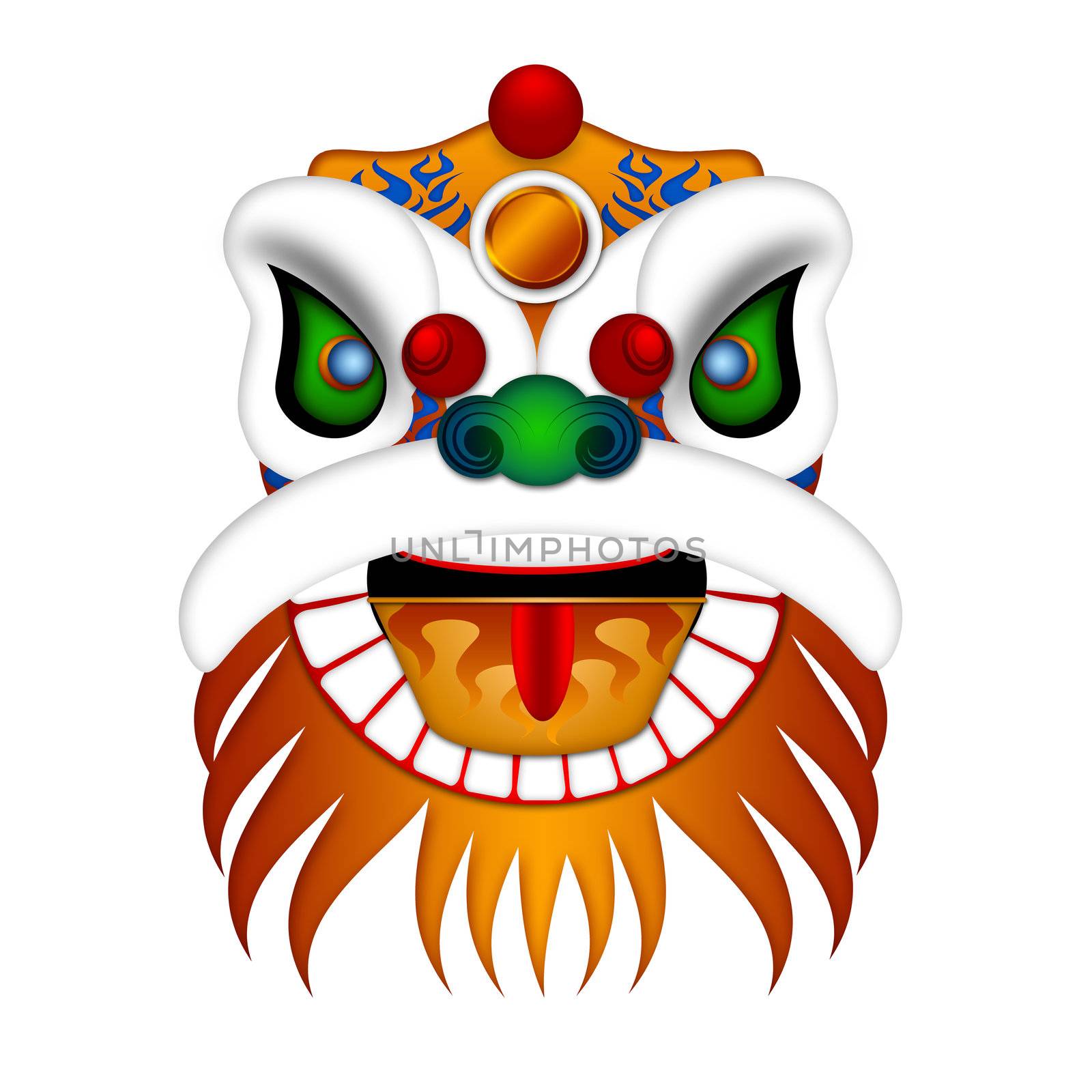 Chinese Lion Dance Colorful Ornate Head Illustration Isolated on White Background