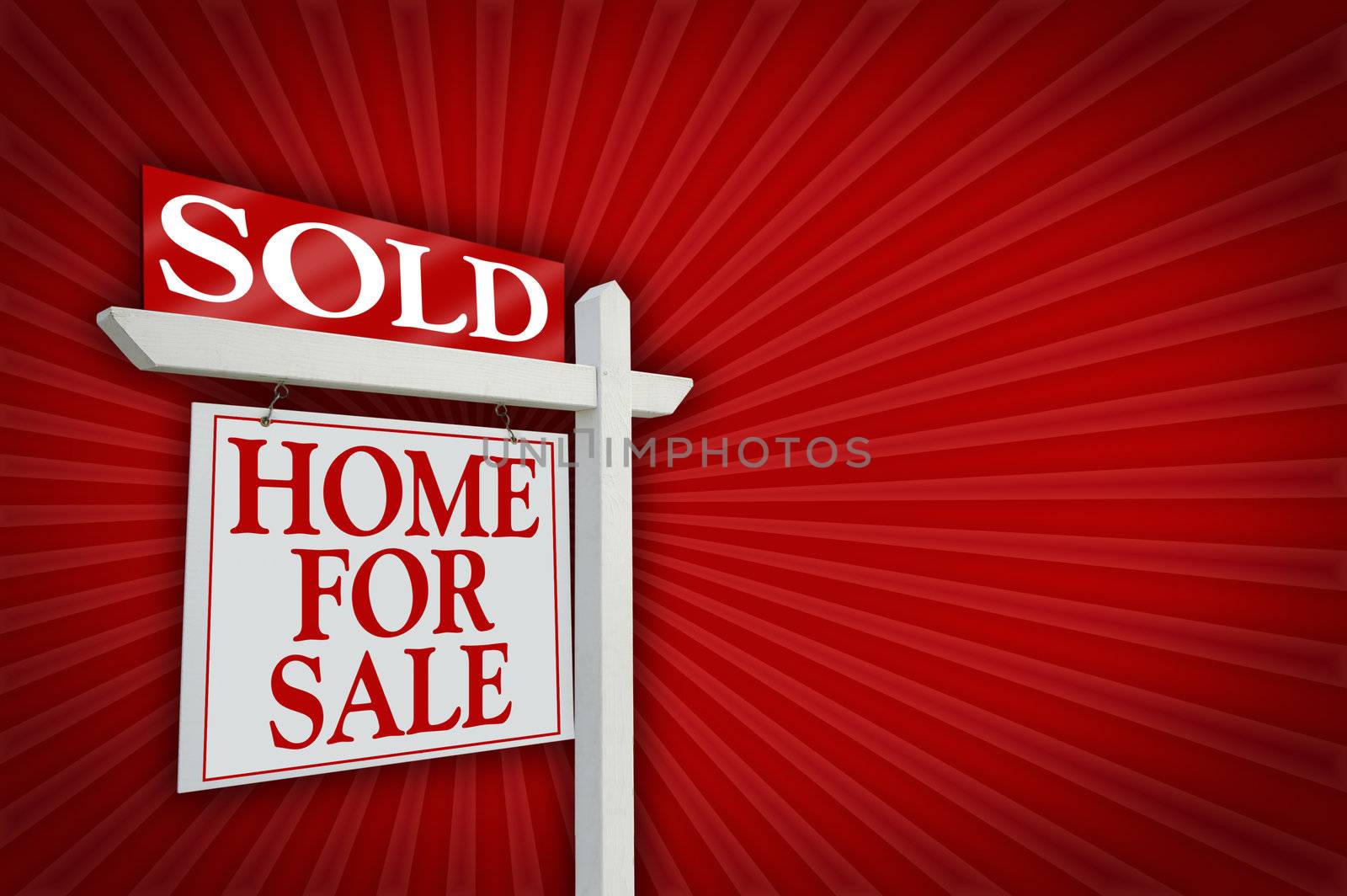 Sold Home for Sale sign on dramatic red background.